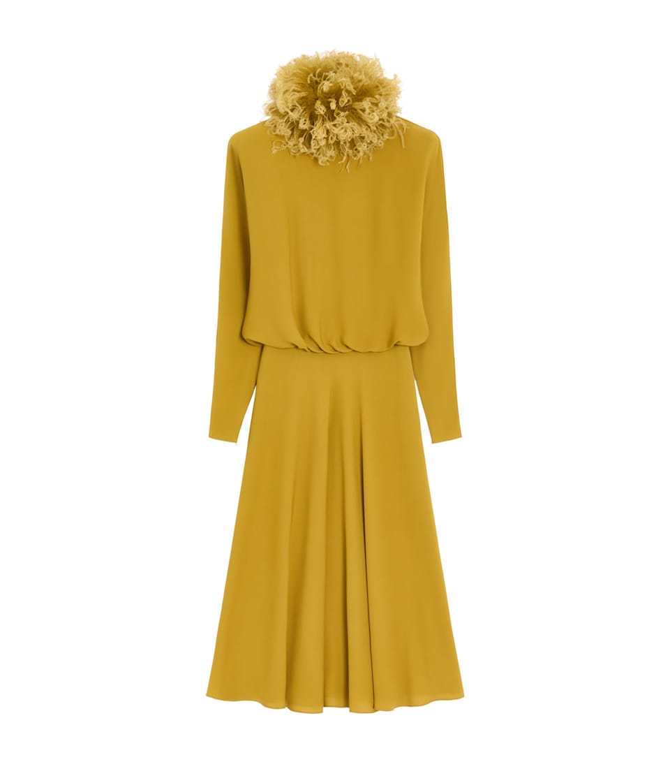 Valentino Womens Silk Feather-Trim Midi Dress