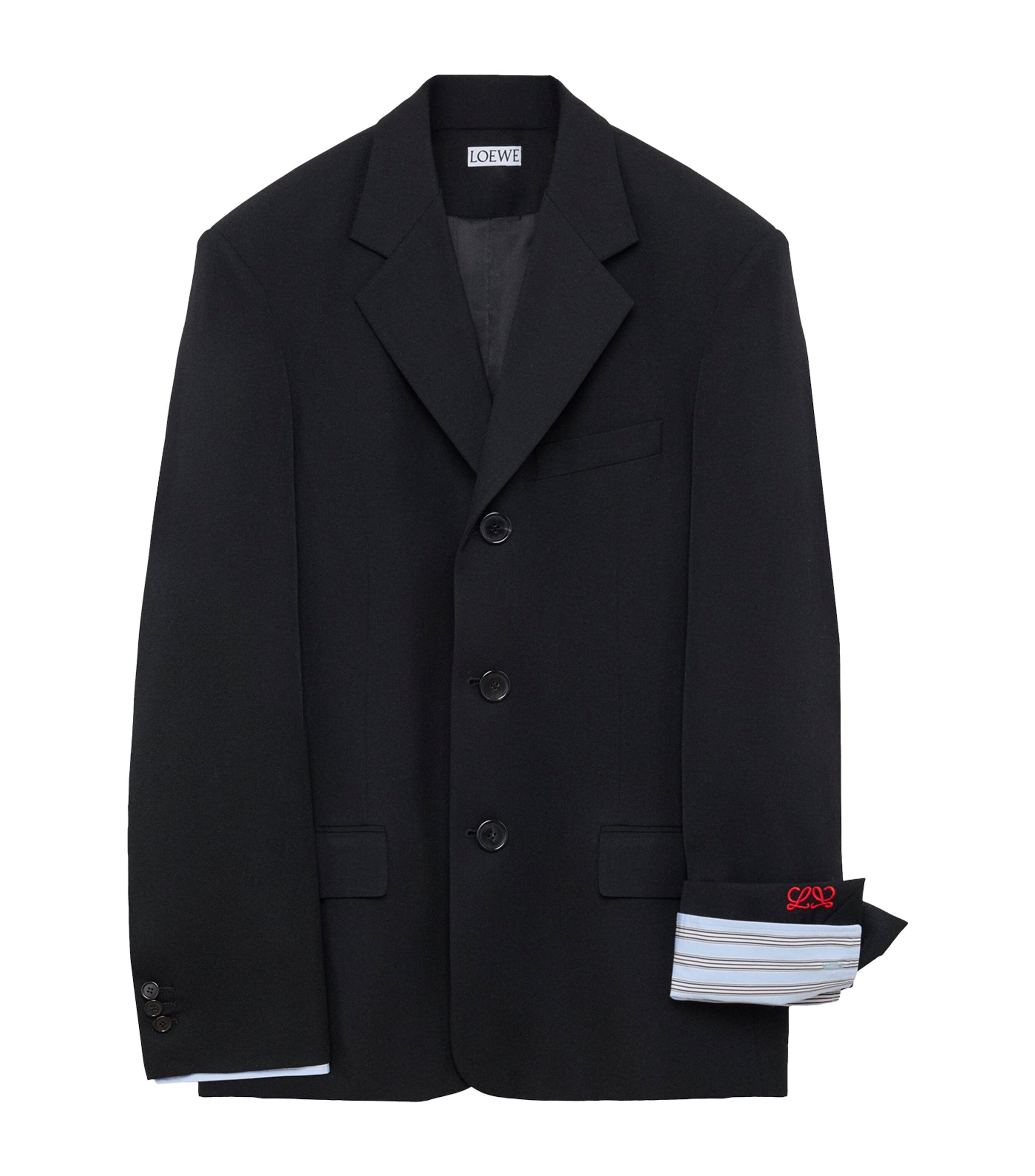 LOEWE Womens Wool-Blend Layered-Cuff Blazer Black