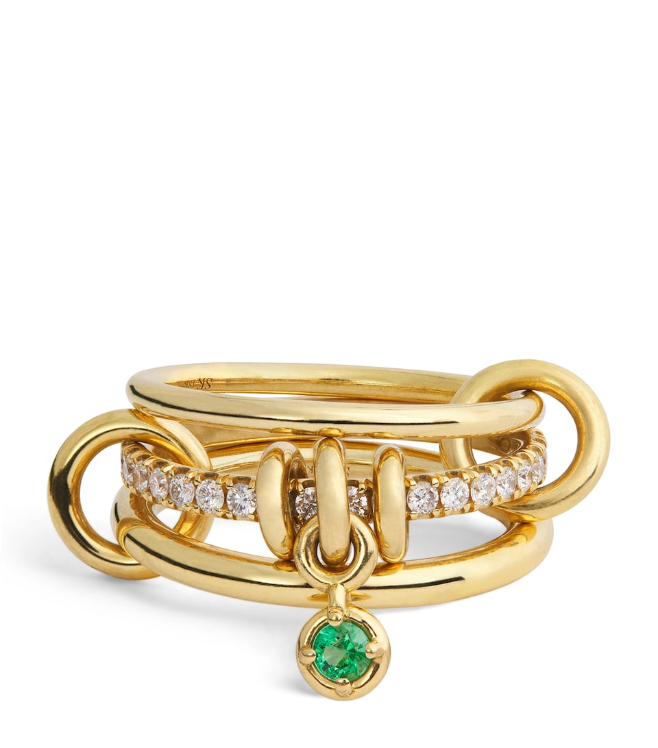 Spinelli Kilcollin Yellow Gold, Diamond and Emerald Pave Ring Yellow Gold
