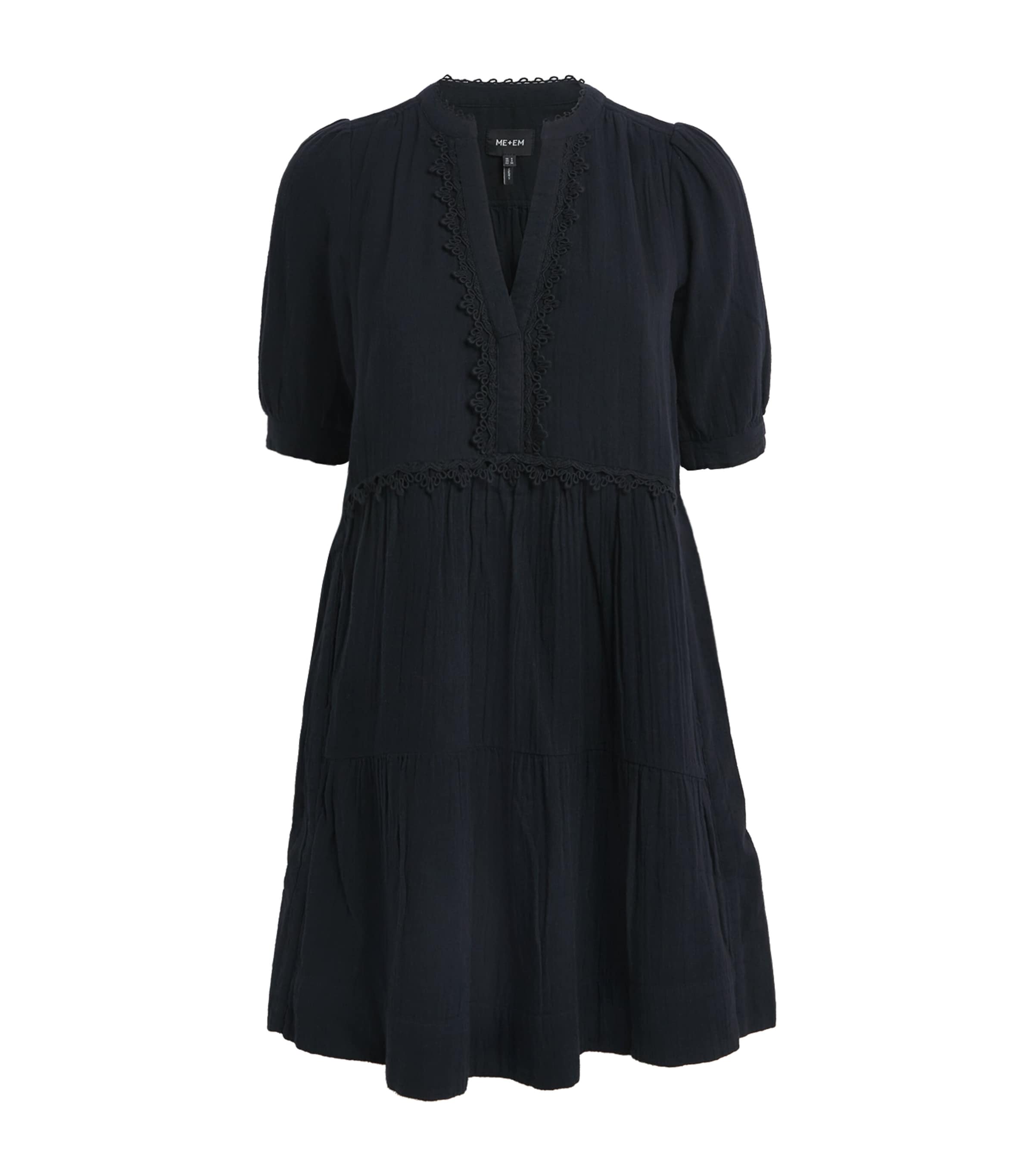 ME+EM Womens Cotton Cheesecloth Swing Mini Dress Navy