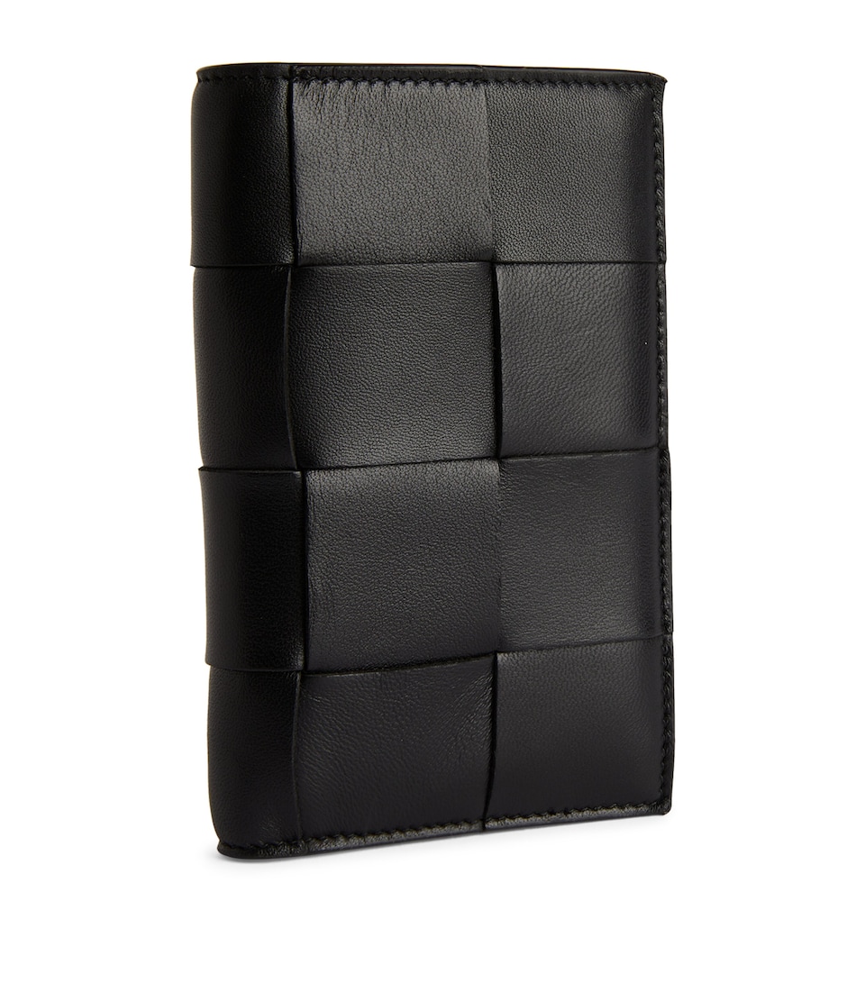 Bottega Veneta Leather Intreccio Bifold Wallet Black Gold