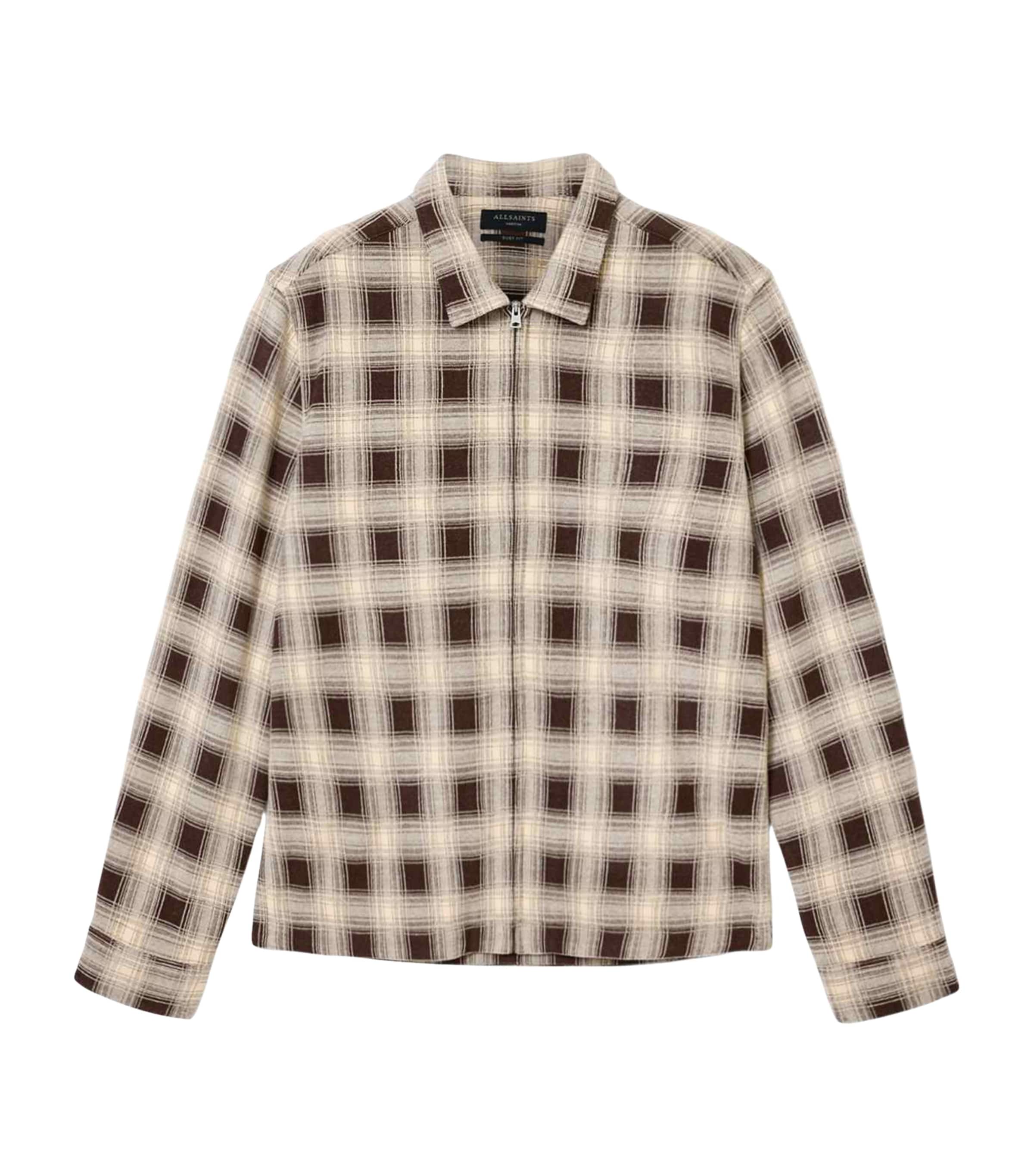 AllSaints Mens Check Krater Overshirt Brown/ecru White