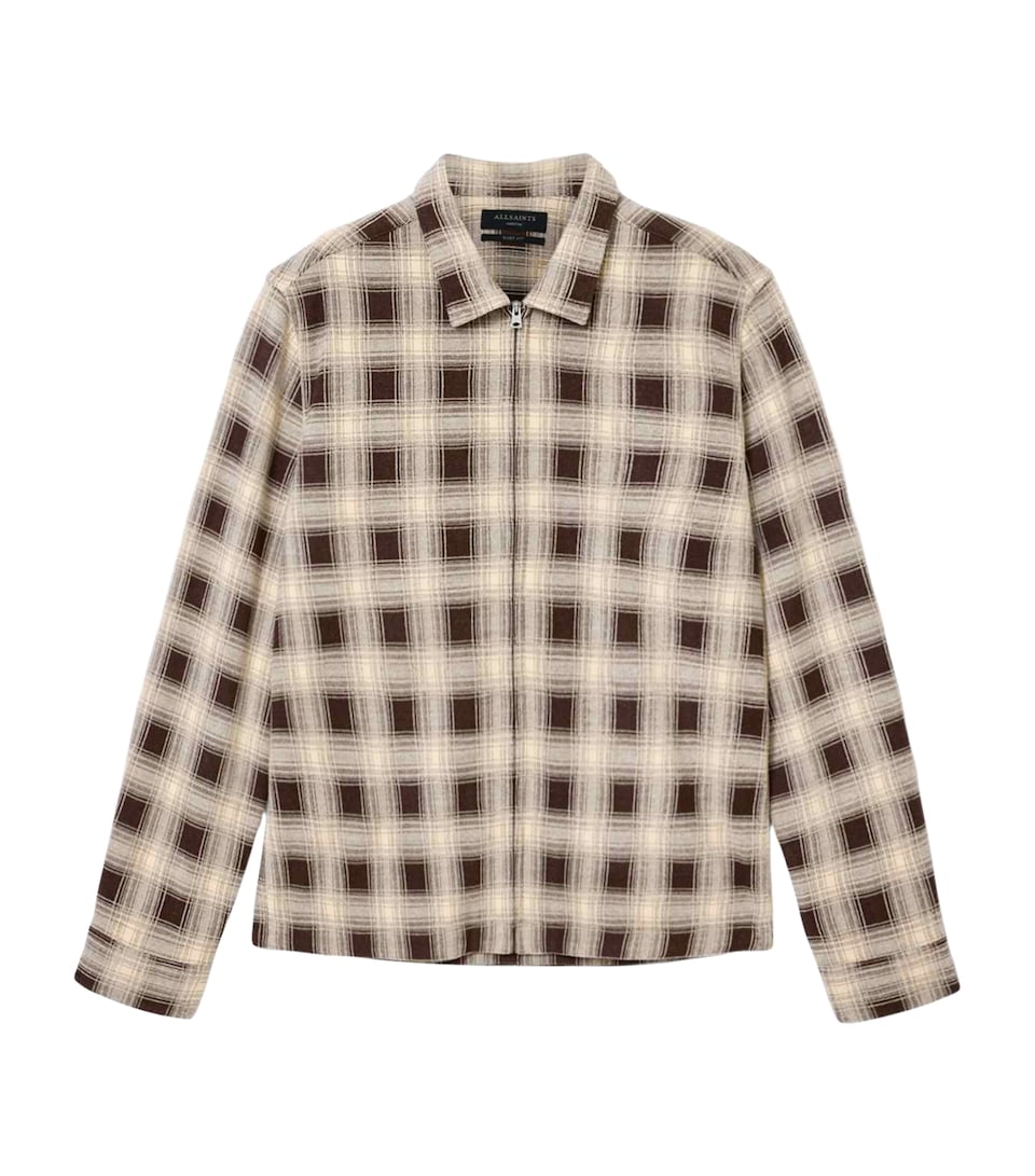 AllSaints Mens Check Krater Overshirt Brown/ecru White