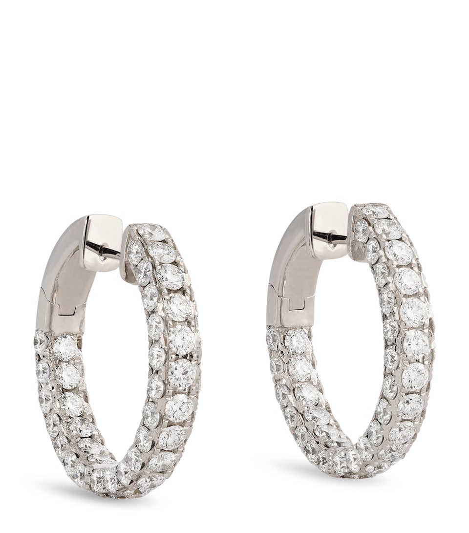 White Gold and Diamond Three-Sided Hoop Earrings