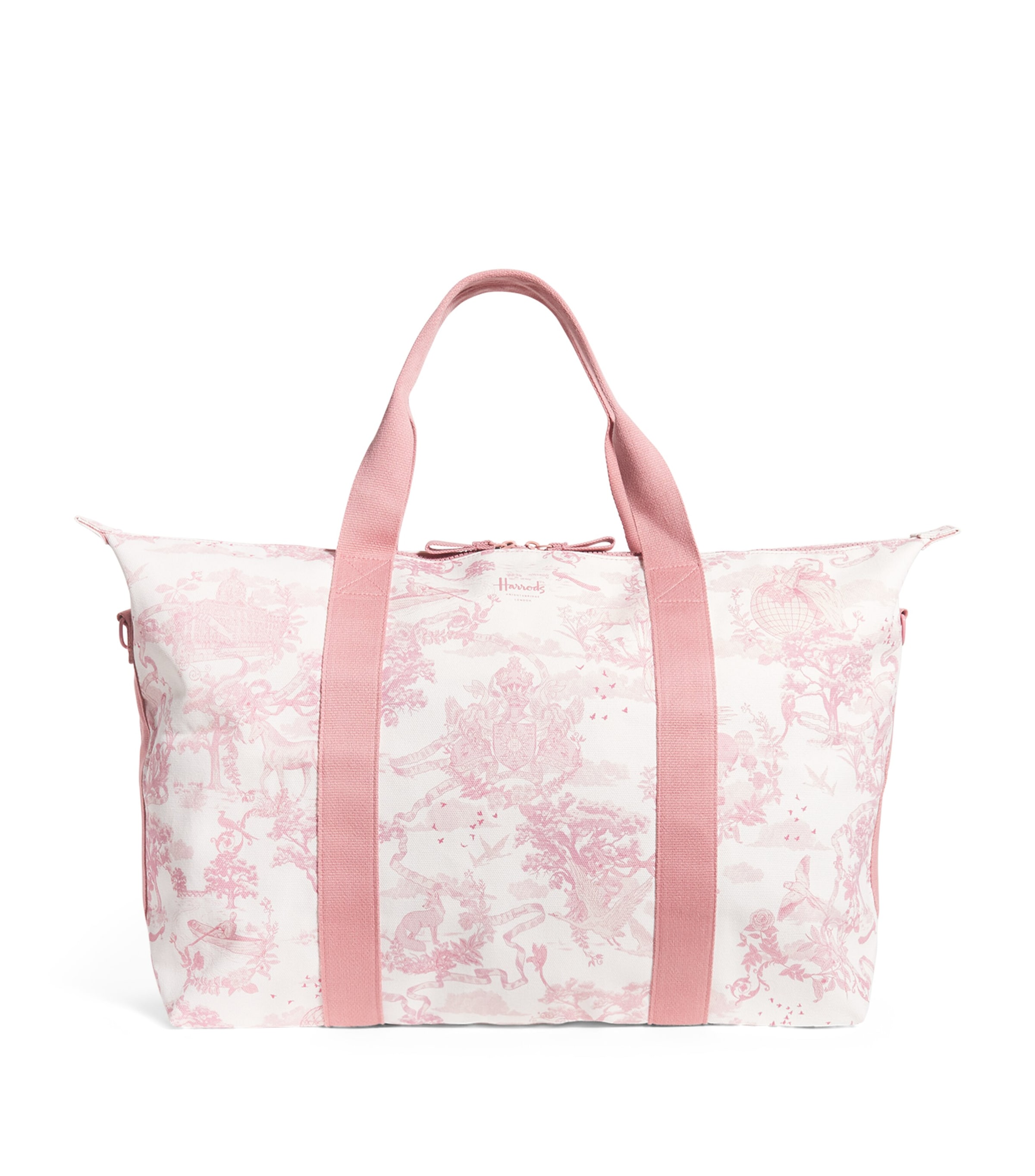 Harrods Toile Overnight Packable Bag and Pouch Set Pink