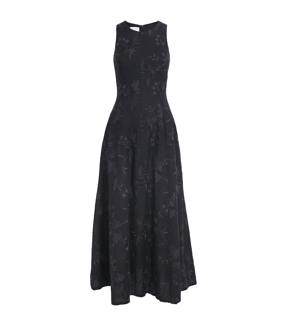 x Harrods Linen Floral-Embroidered Dress