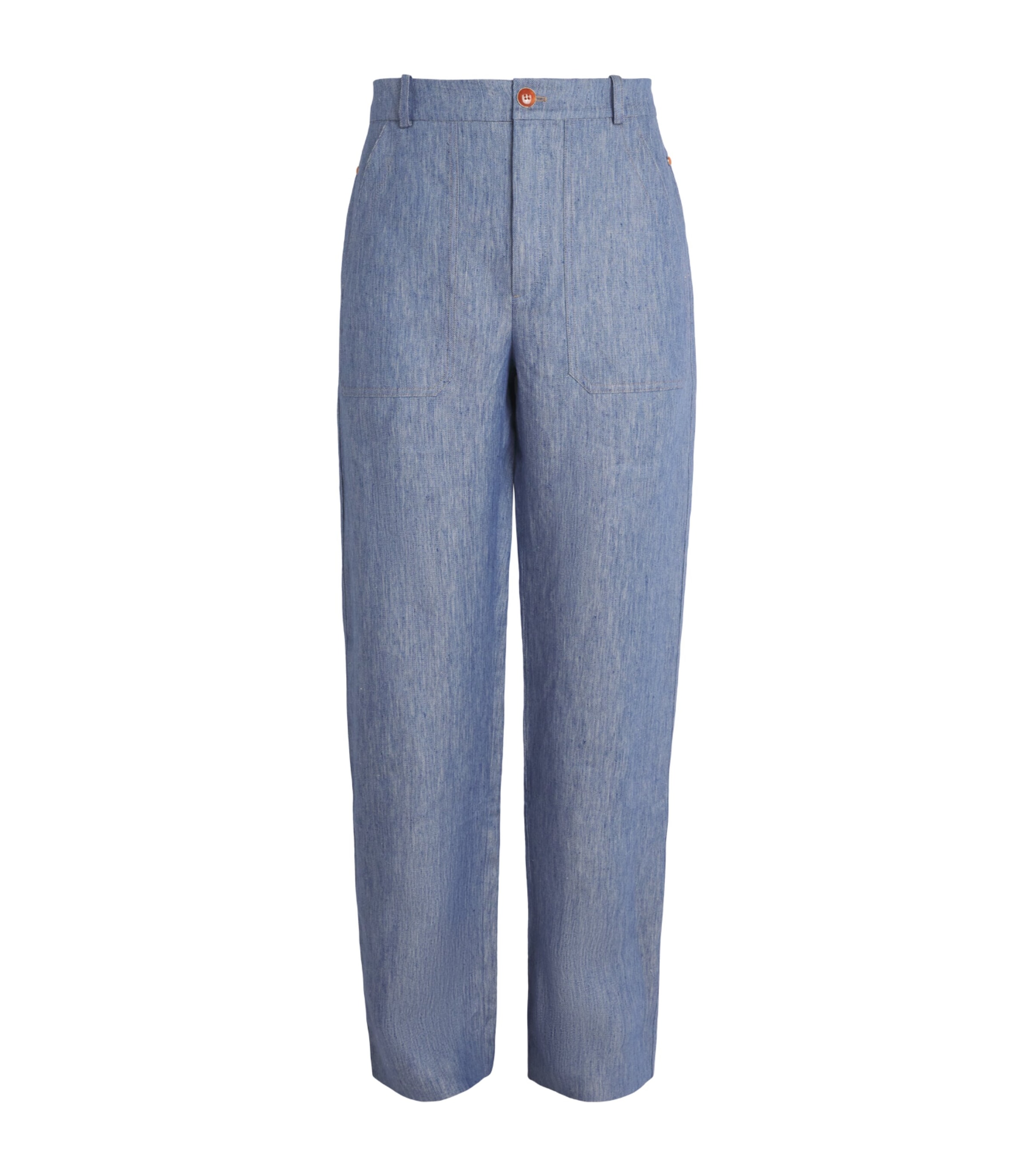 God's True Cashmere Mens Linen-Denim Straight Trousers Carnelian
