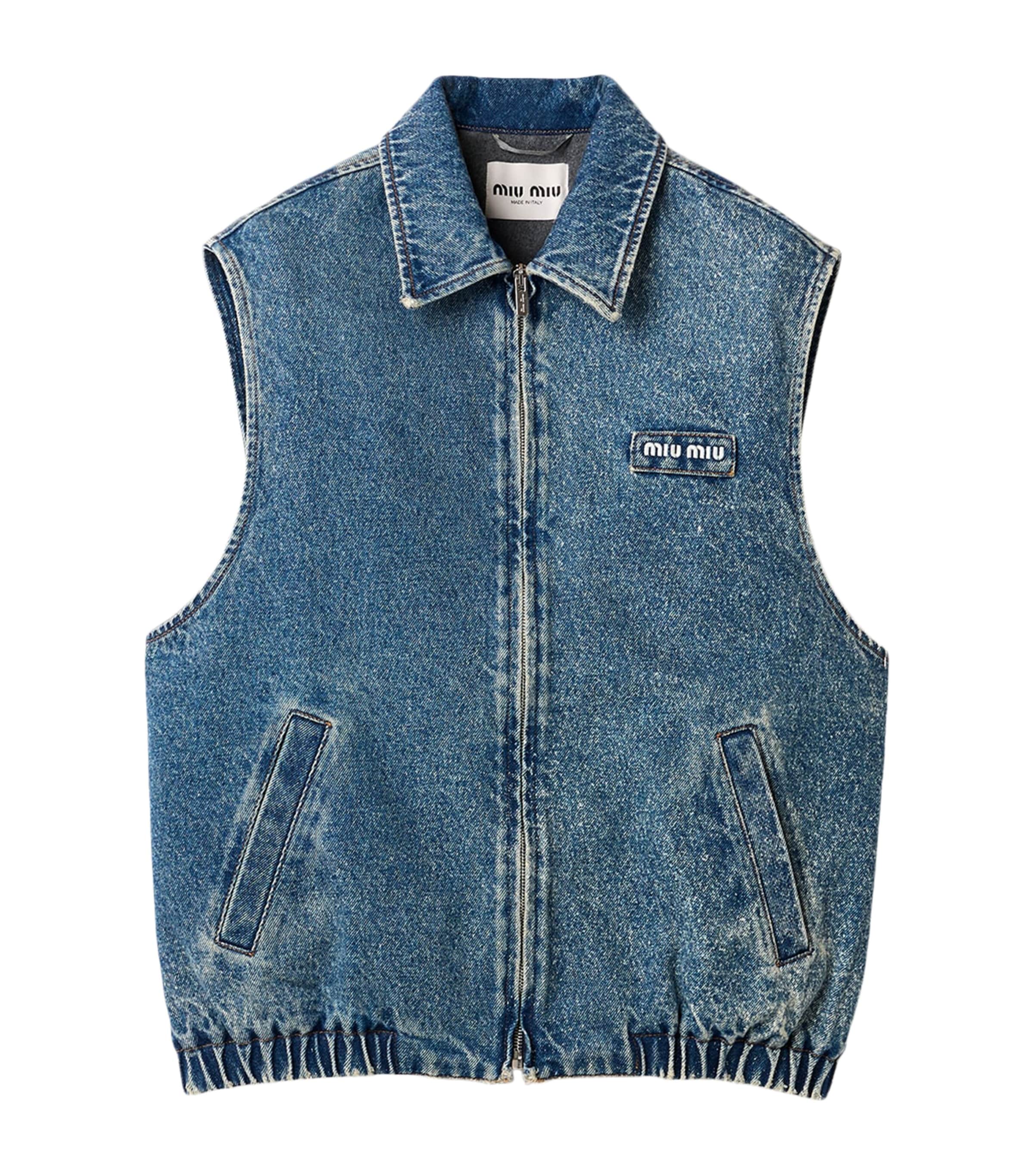 Miu Miu Womens Stonewashed Denim Vest Blue