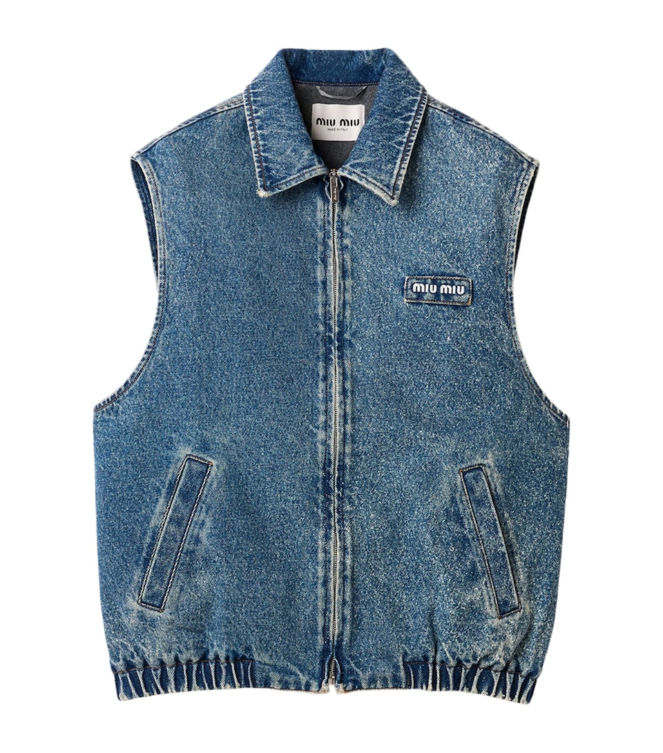 Miu Miu Womens Stonewashed Denim Vest Blue