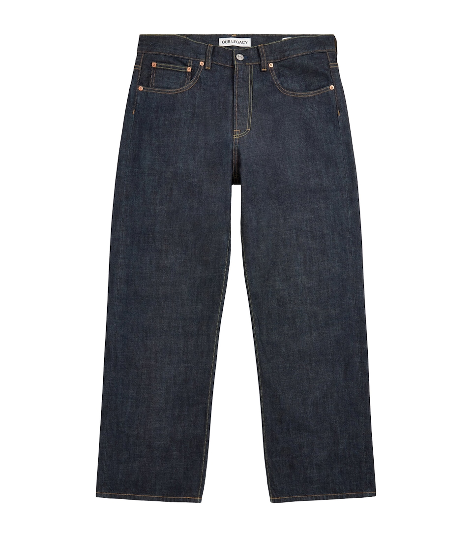 Our Legacy Mens Third Cut Wide-Leg Jeans Blue Selvedge