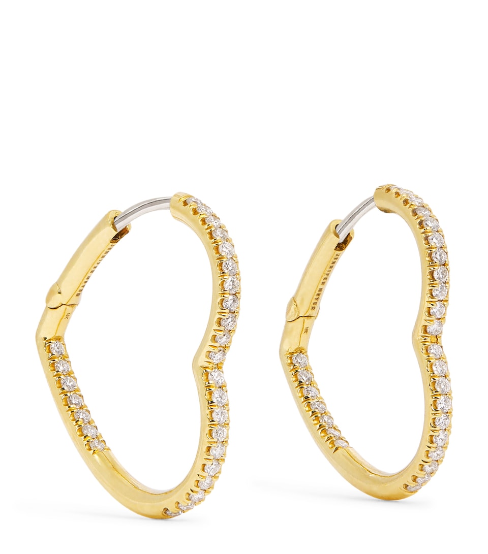 Yellow Gold and Diamond Edith Heart Hoop Earrings