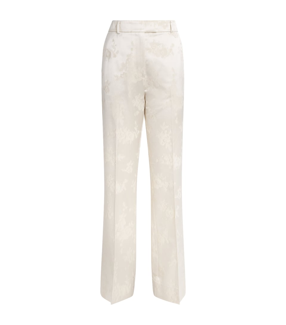 GANNI Womens Satin Floral Tailored Trousers Egret