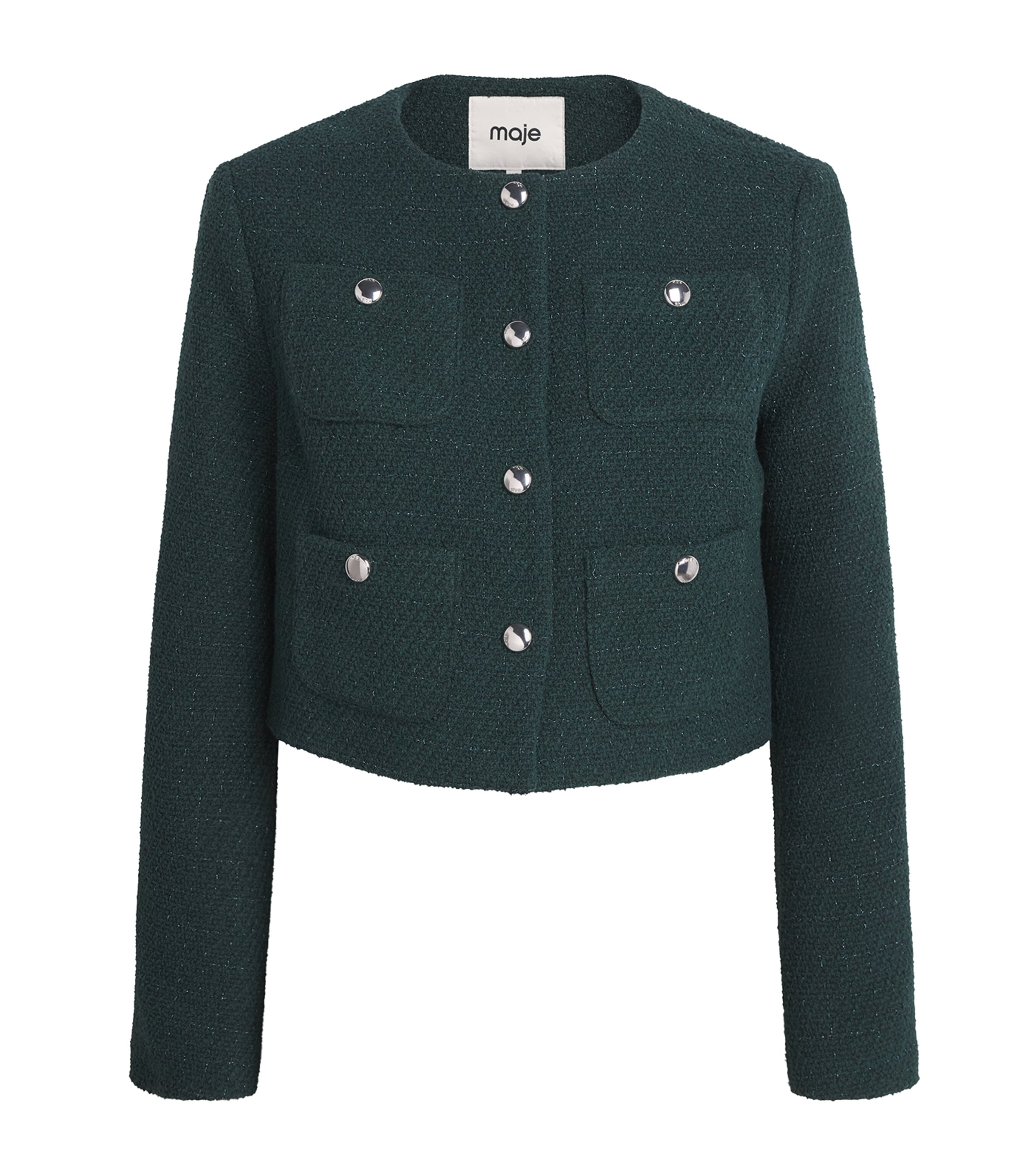 Maje Womens Tweed Cropped Jacket Bottle Green