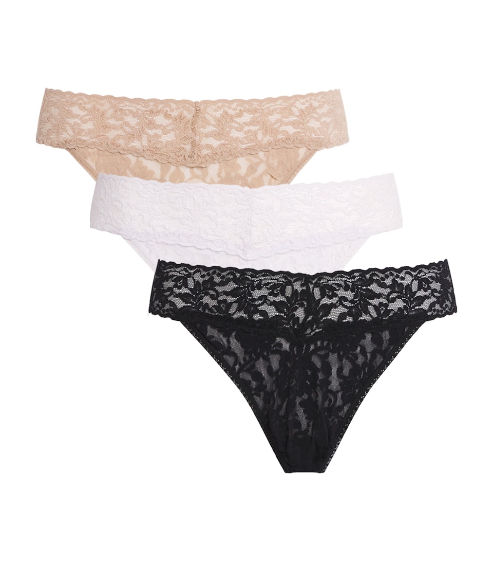 Hanky Panky Womens Lace Low-Rise Thongs (Pack of 3) Black/white/cha