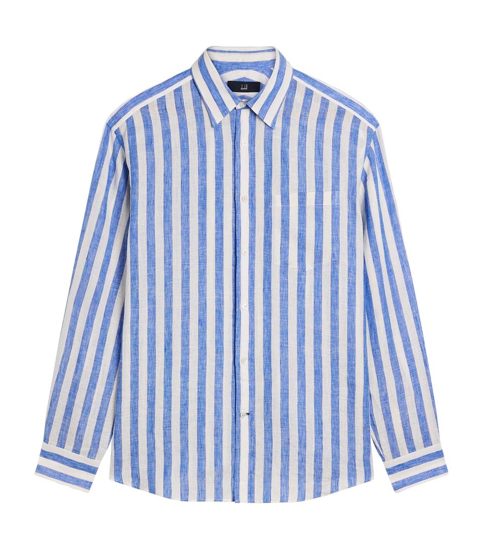 Dunhill Mens Linen Stripe Shirt Blue