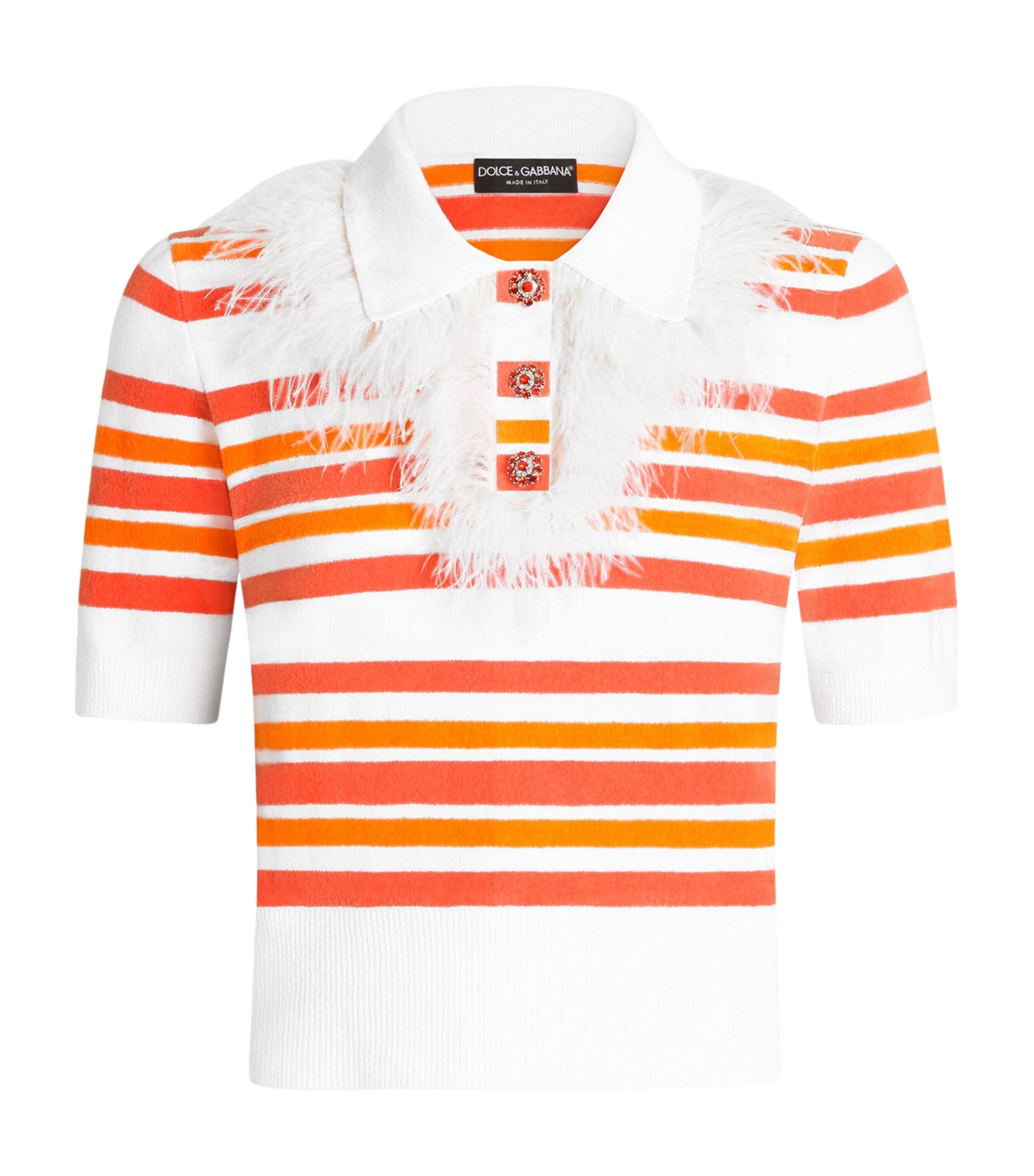 Dolce&Gabbana Womens Feather-Trim Stripe Polo Shirt Dark Orange