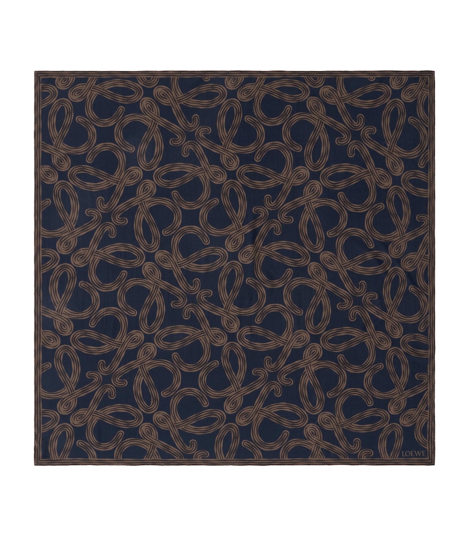 LOEWE x Paula's Ibiza Silk Anagram Print Scarf Navy/brown