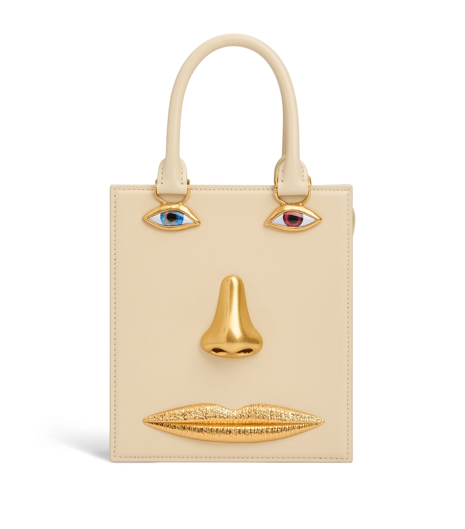 Schiaparelli Mini Leather Face Top-Handle Bag Ecru