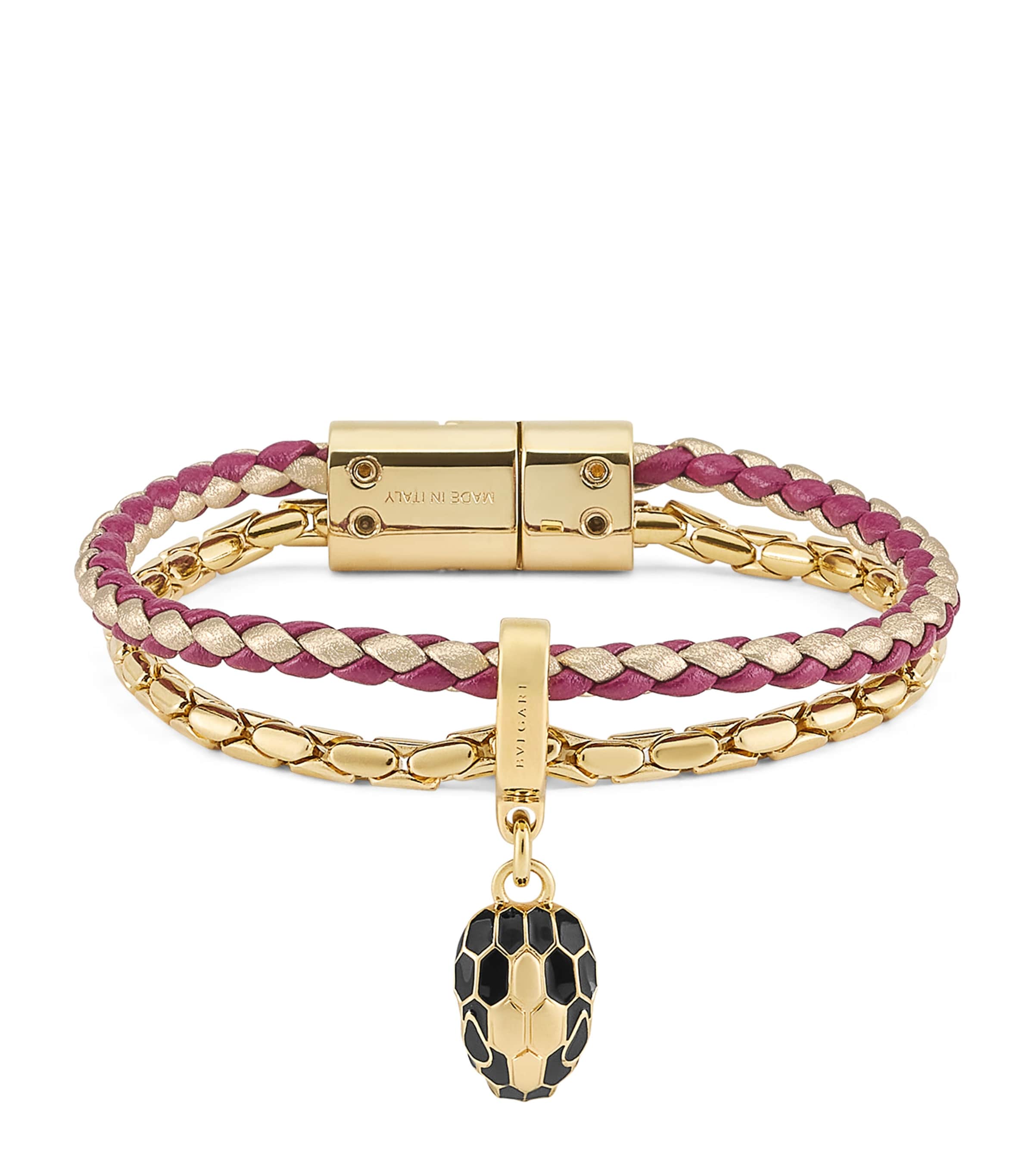 Bvlgari Leather Serpenti Forever Bracelet Pink