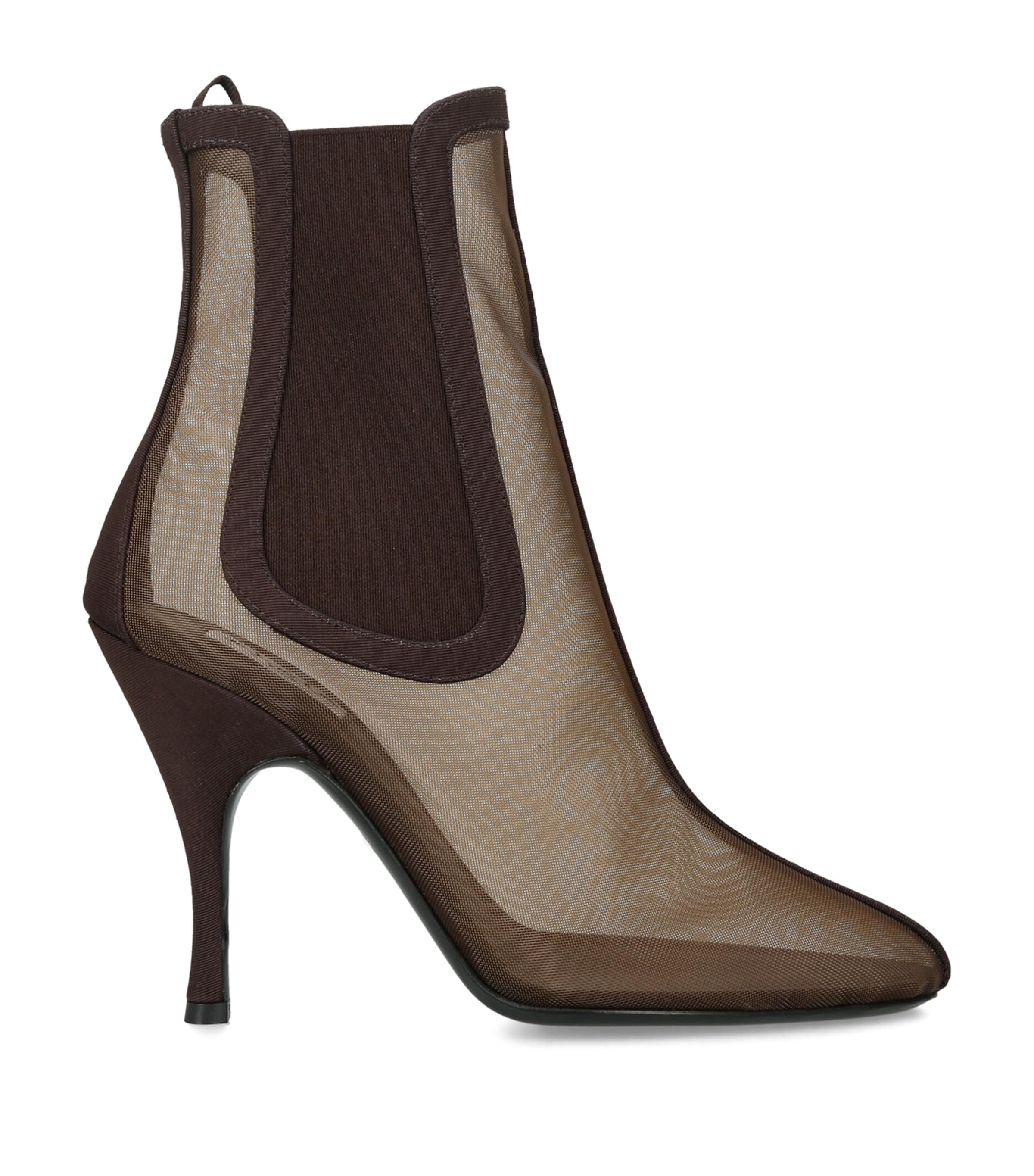 Alaïa Mesh Heeled Chelsea Boots 100 Brown