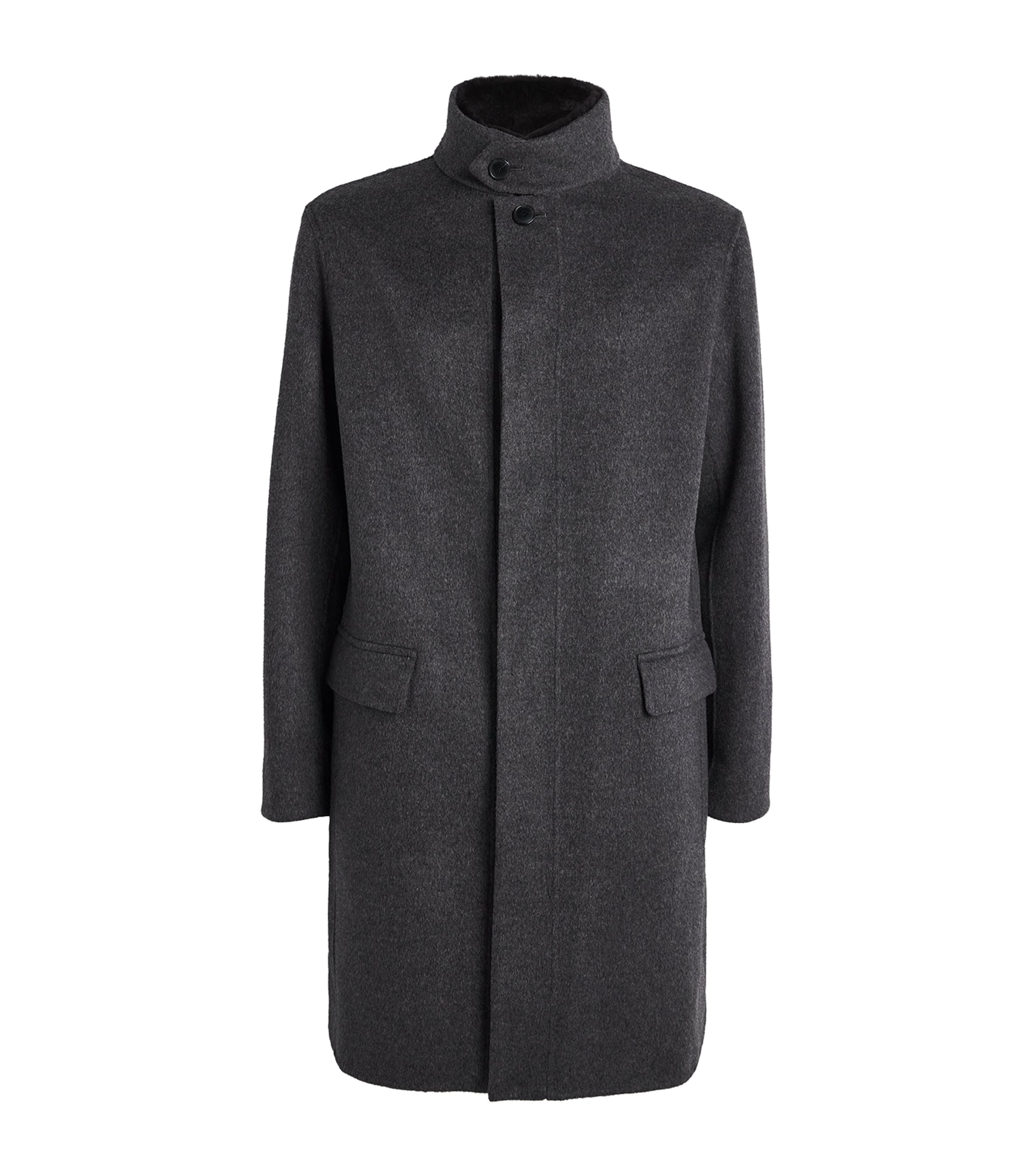 Wool-Cashmere Mink-Collar Overcoat