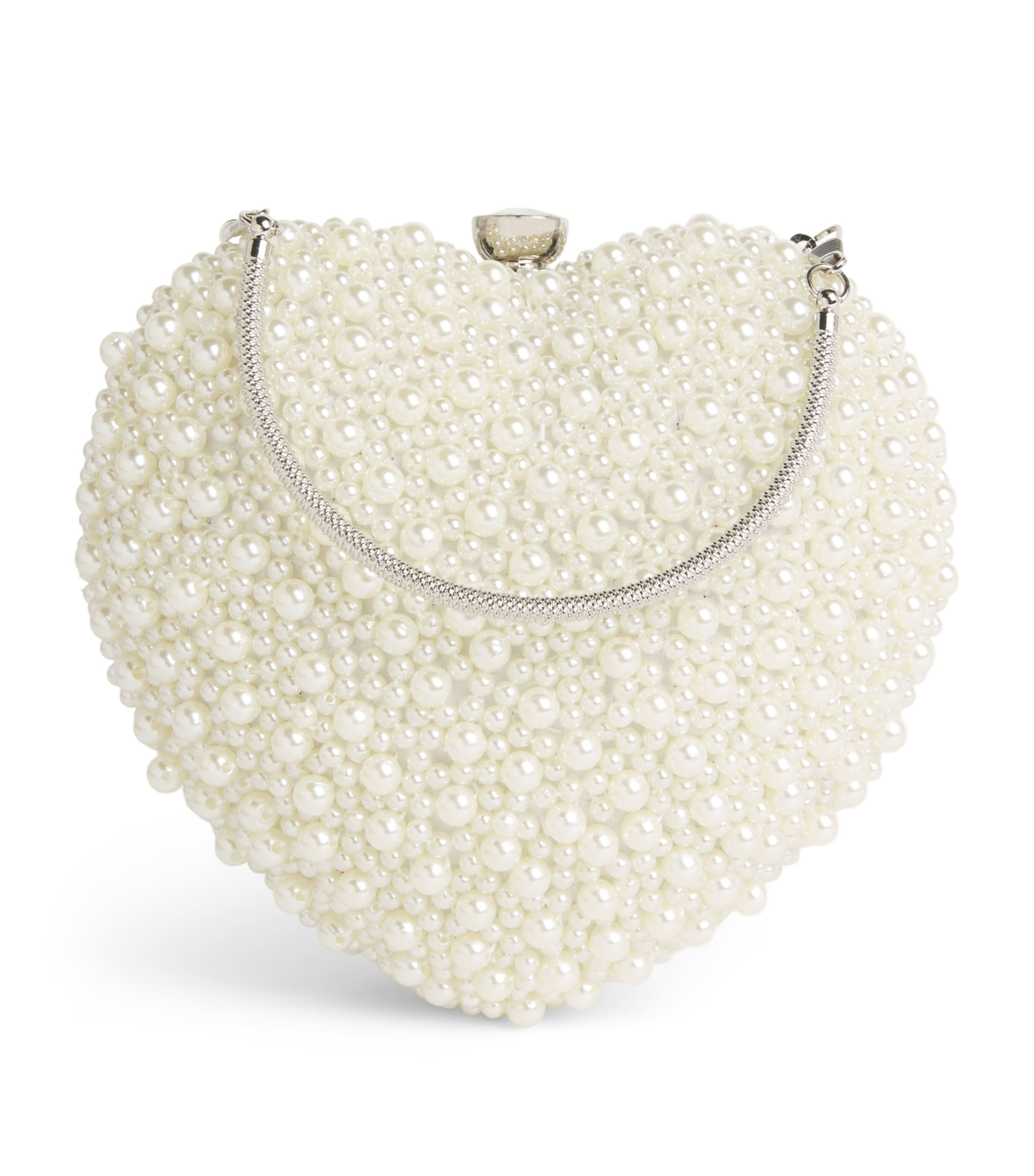 David Charles Embellished Faux Pearl Top-Handle Bag S Silver