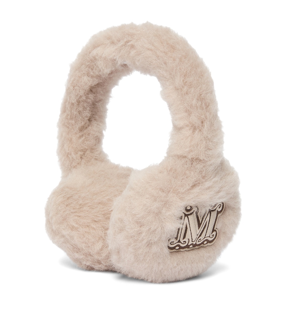 Max Mara Camel Wool-Silk Monogram Earmuffs Beige