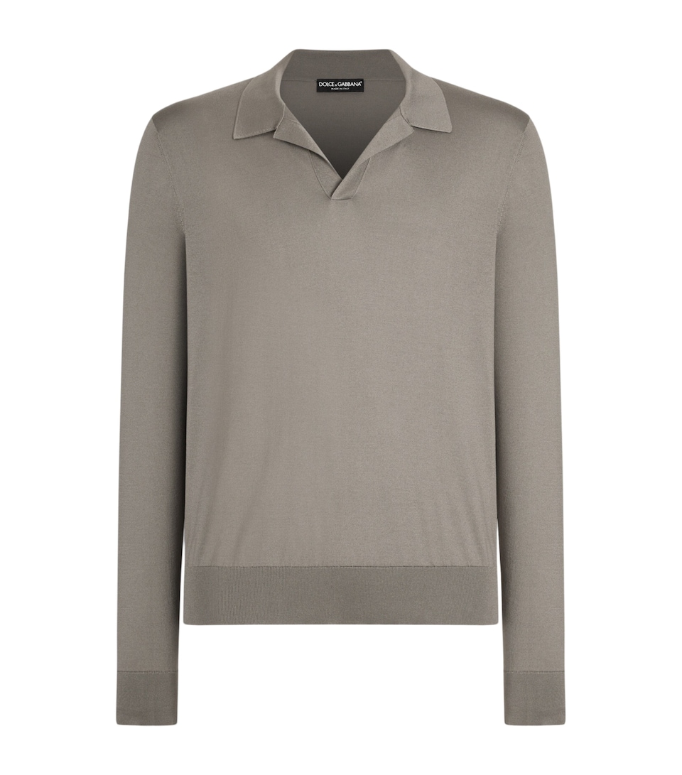 Dolce&Gabbana Mens Silk Long-Sleeve Polo Shirt Light Kak