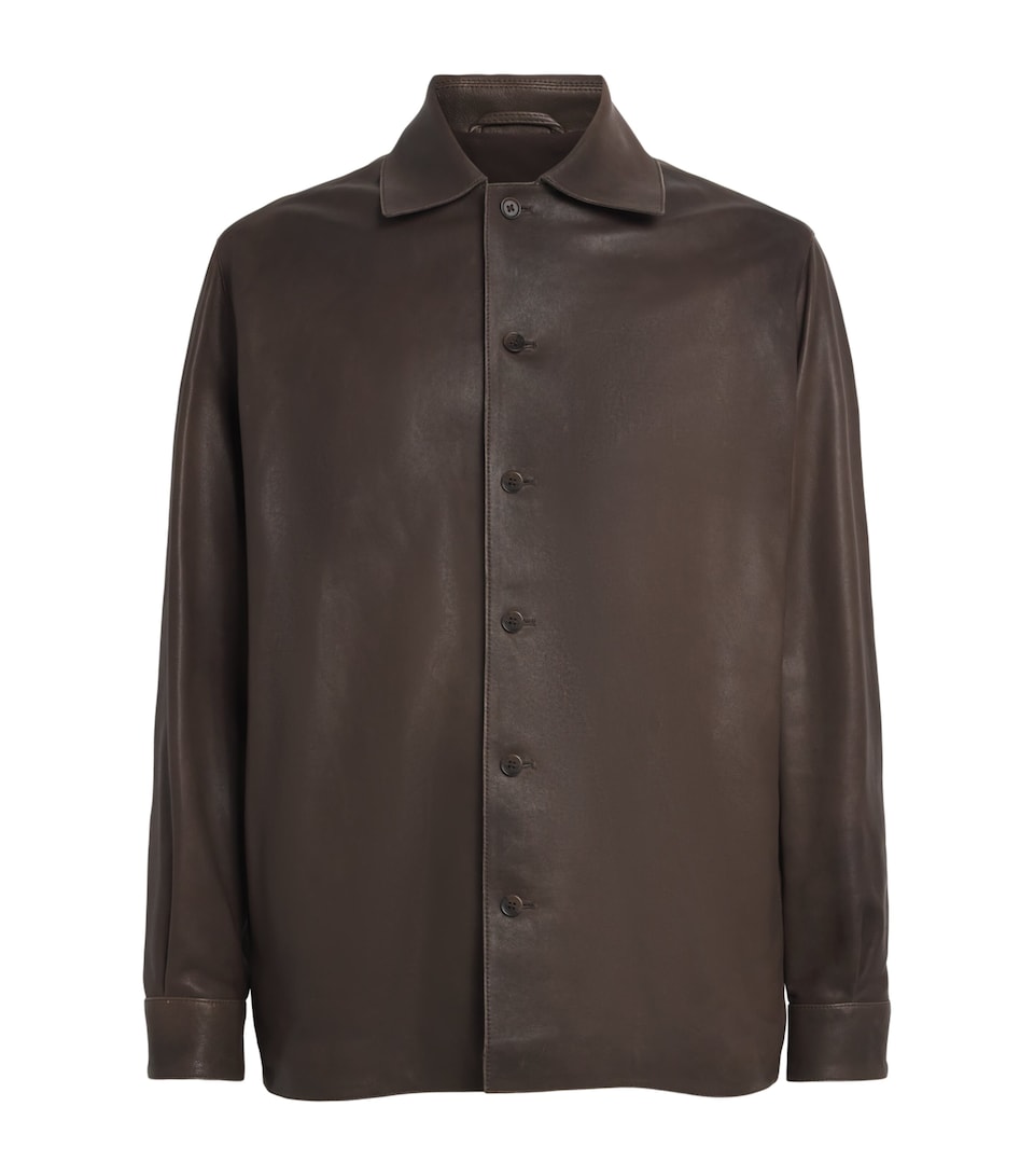 Arma Mens Timon Leather Shirt Charcoal Brown