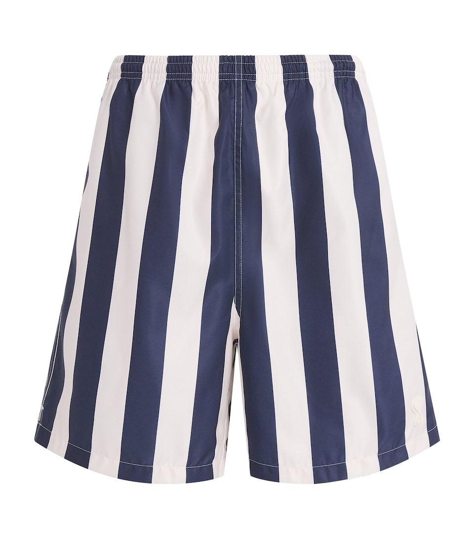 AMI Paris Mens Logo Stripe Swim Shorts Blnc Crme/encre