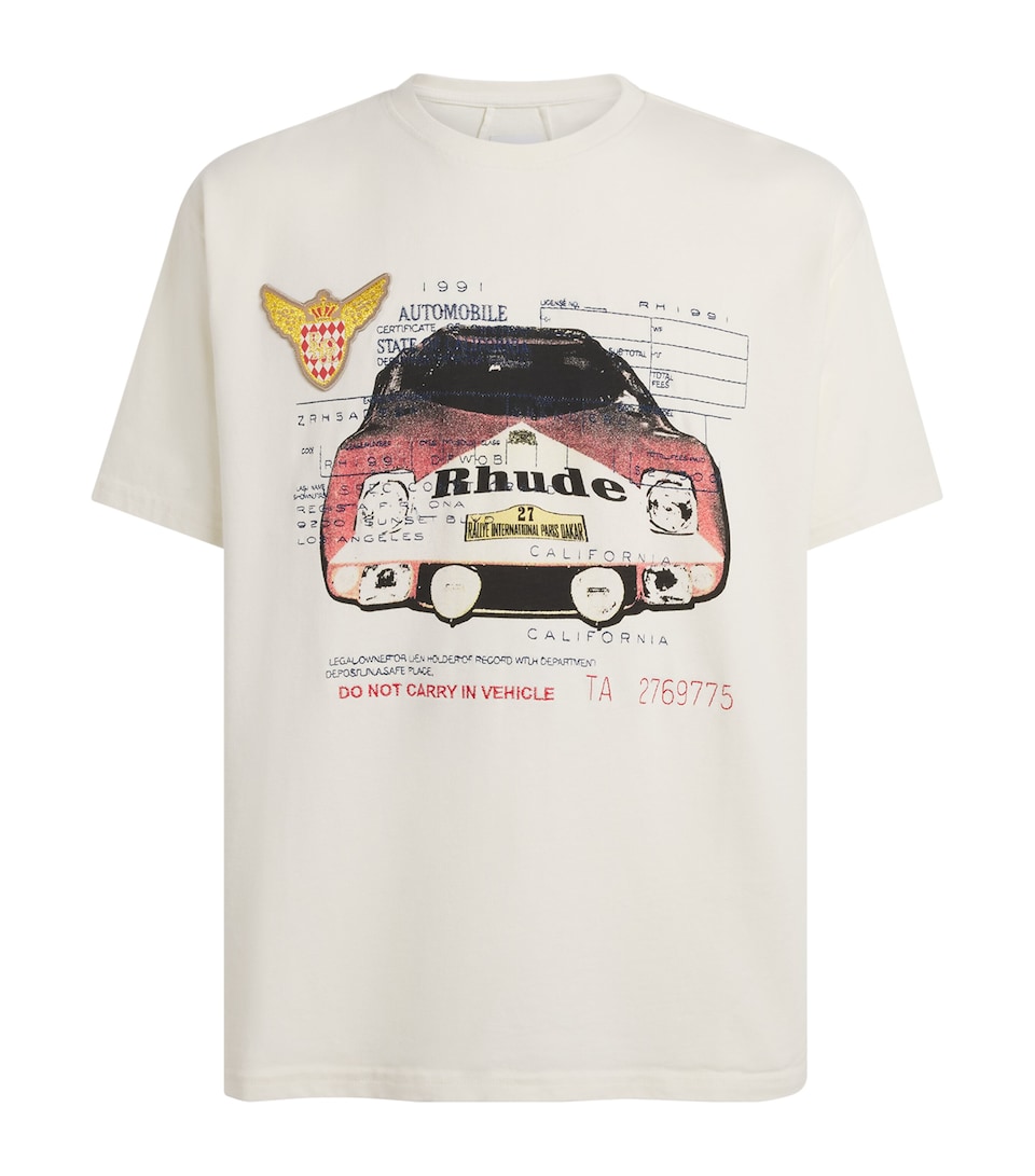 Rhude Mens Cotton Graphic Slip T-Shirt Vntg Wt/blk/red