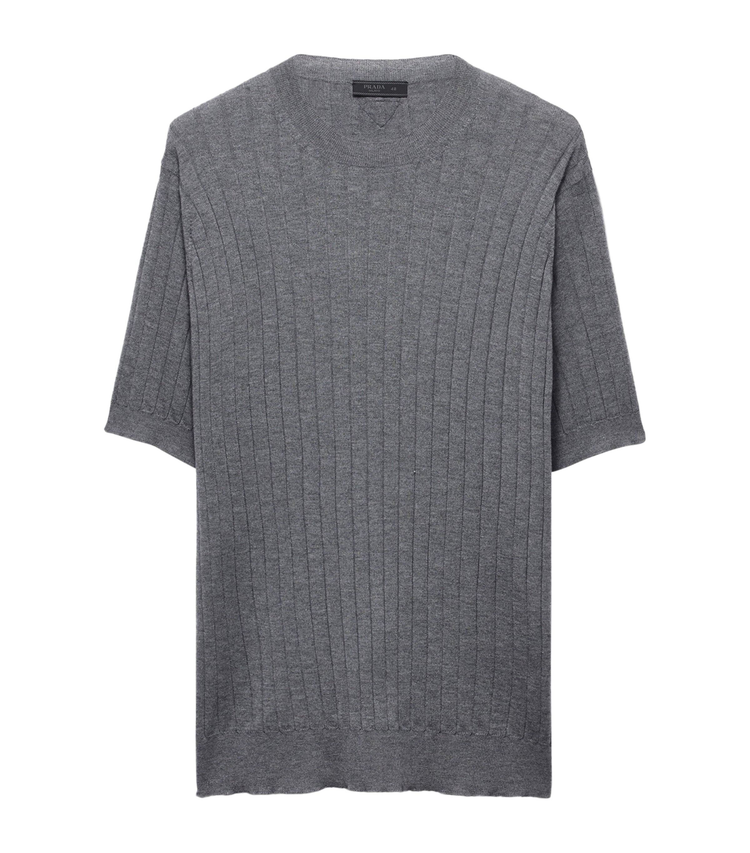 Prada Mens Cashmere-Silk Rib-Knit Sweater Grey
