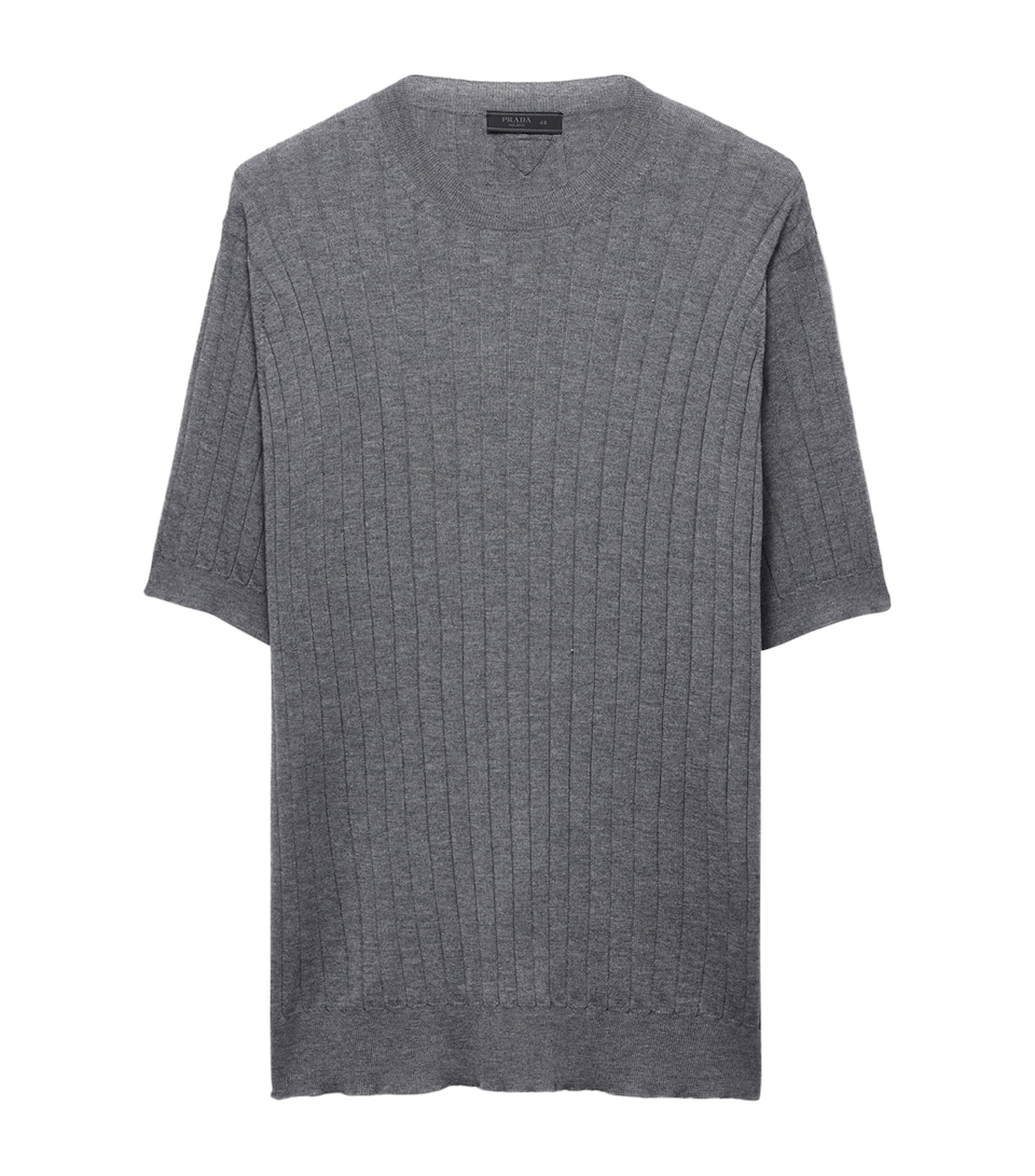 Prada Mens Cashmere-Silk Rib-Knit Sweater Grey