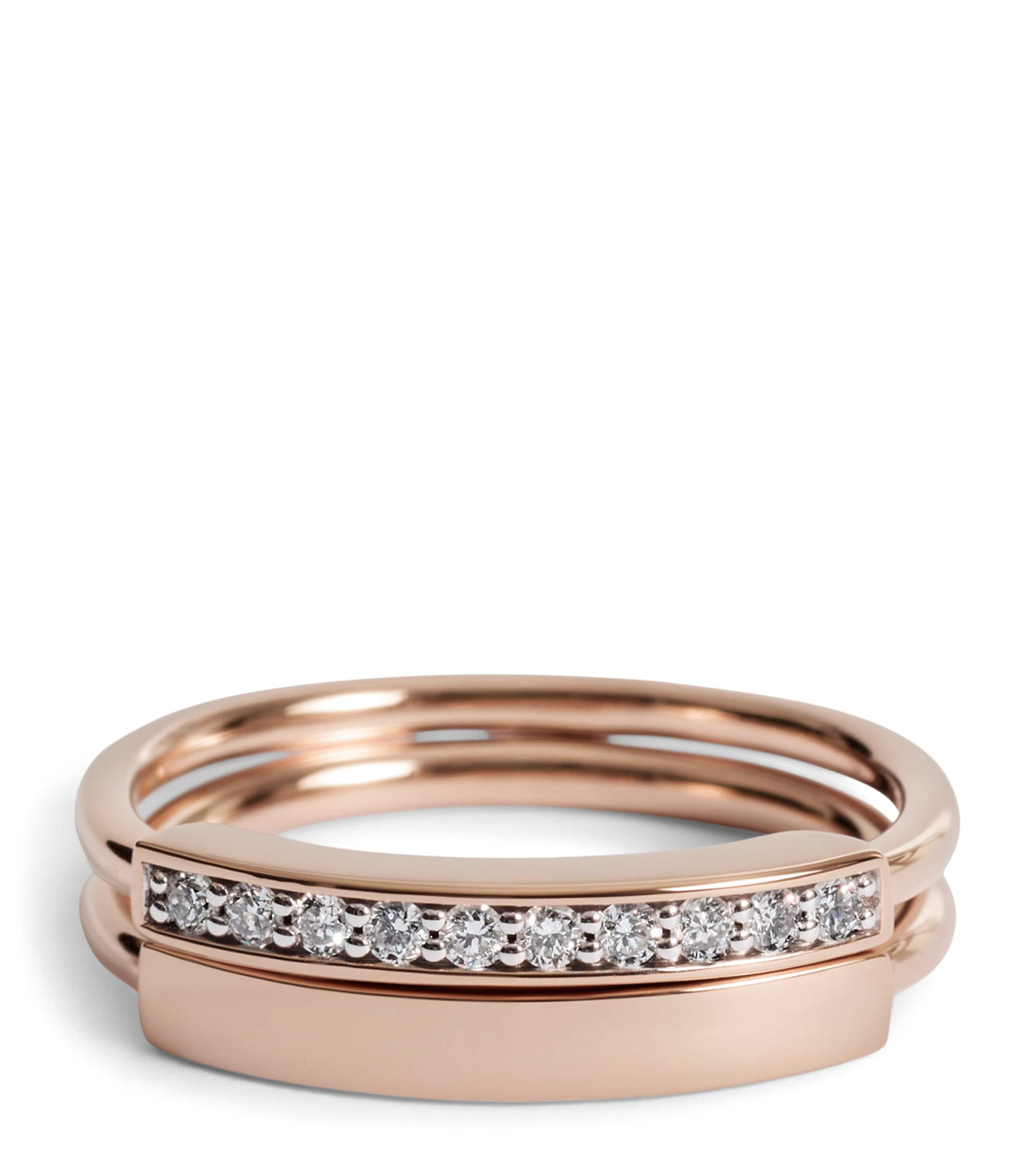 Monica Vinader Rose Gold Vermeil and Diamond Linear Stacking Ring Rose Gold/diamond