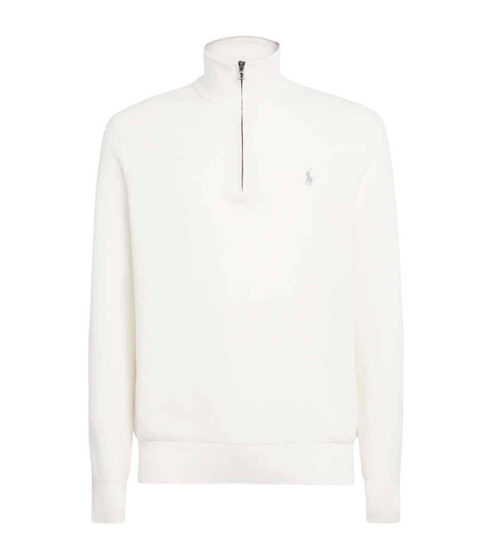 Polo Ralph Lauren Mens Cotton Mesh Quarter-Zip Sweatshirt Deckwash White