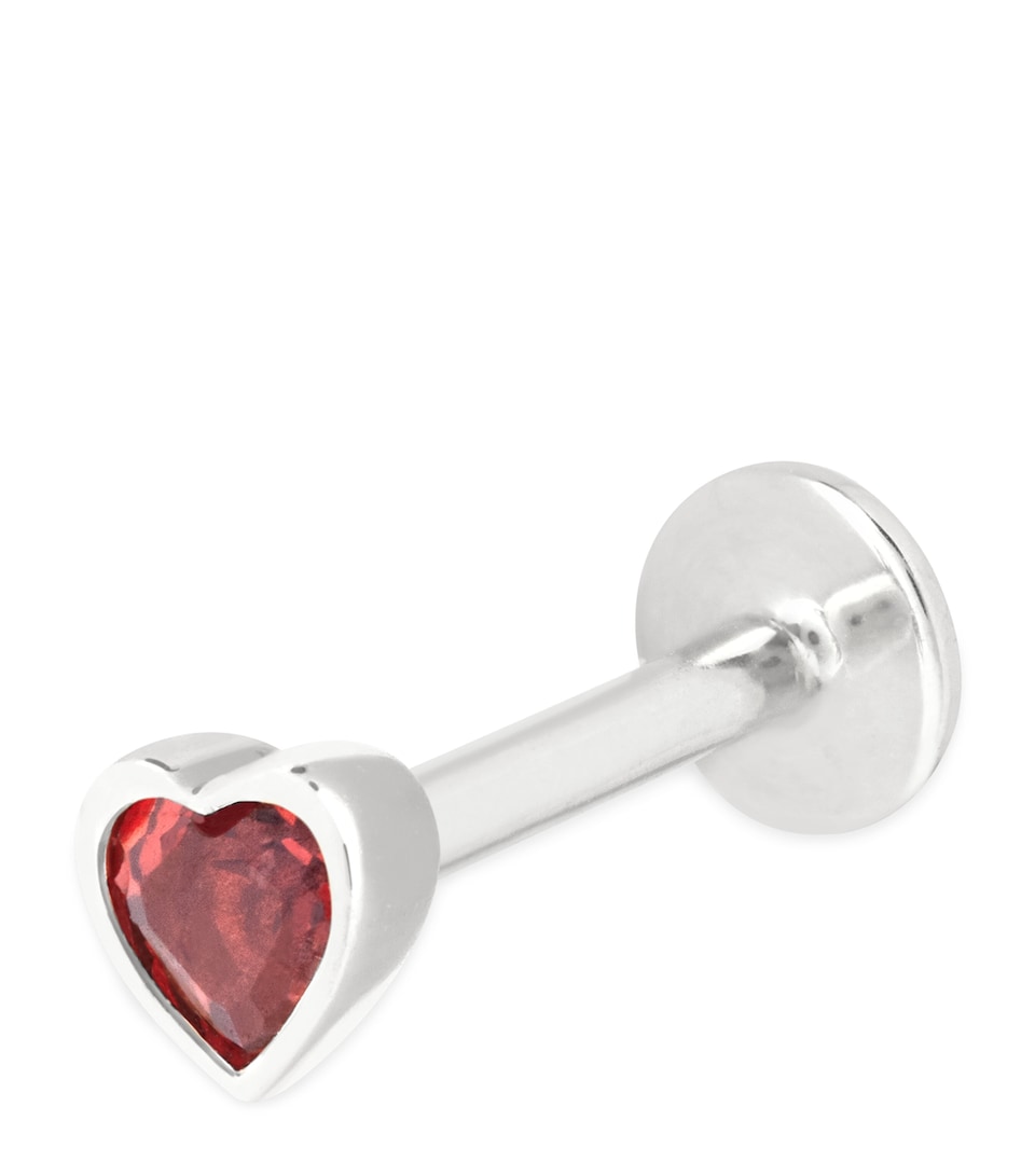 White Gold and Garnet Pink Heart Single Stud Earring