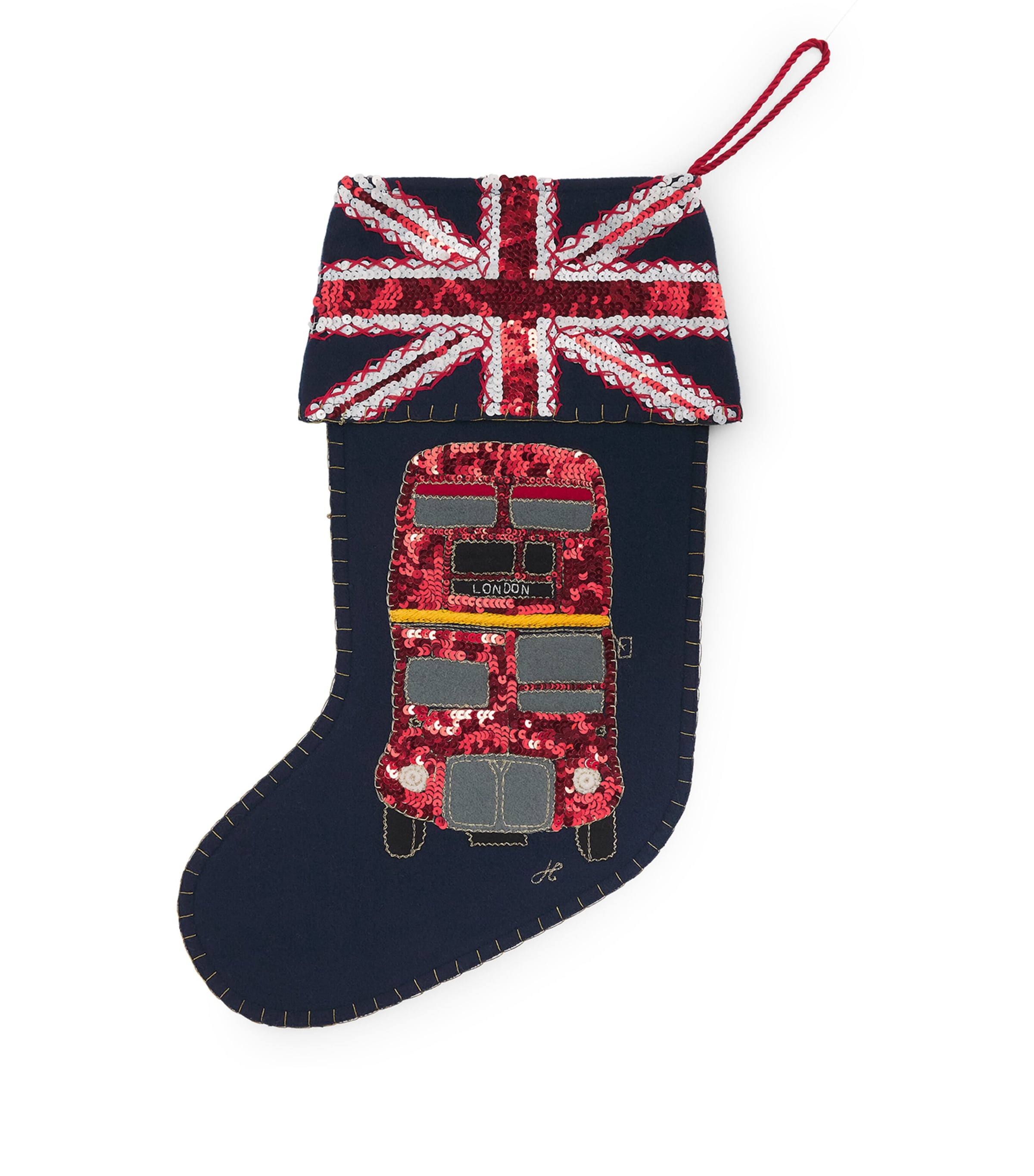 Jan Constantine Wool Sequinned Postbox Stocking Navy