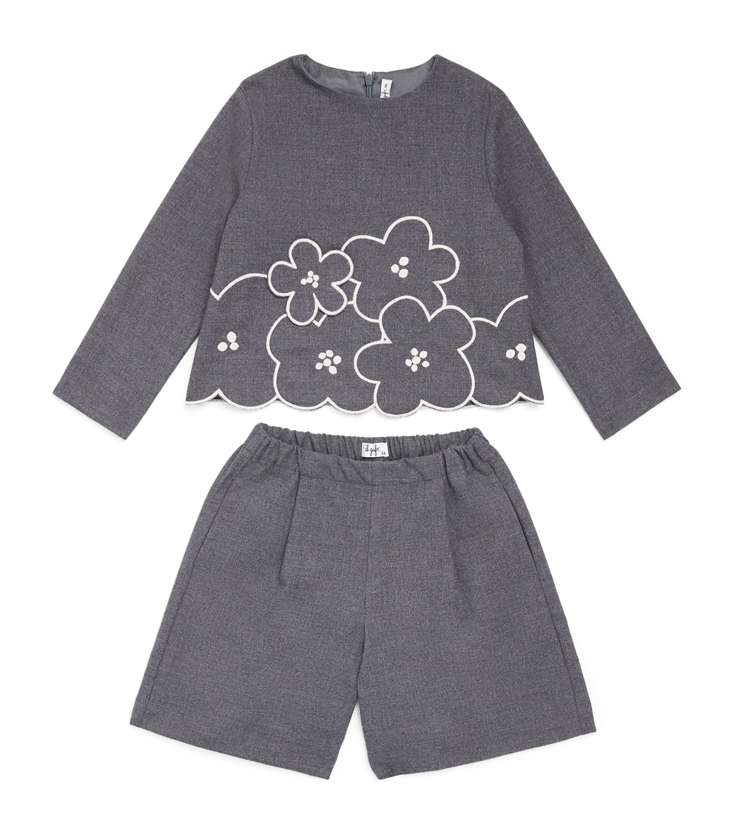 Il Gufo Scalloped Embroidered Top and Shorts Set (2-8 Years) Cloud/milk