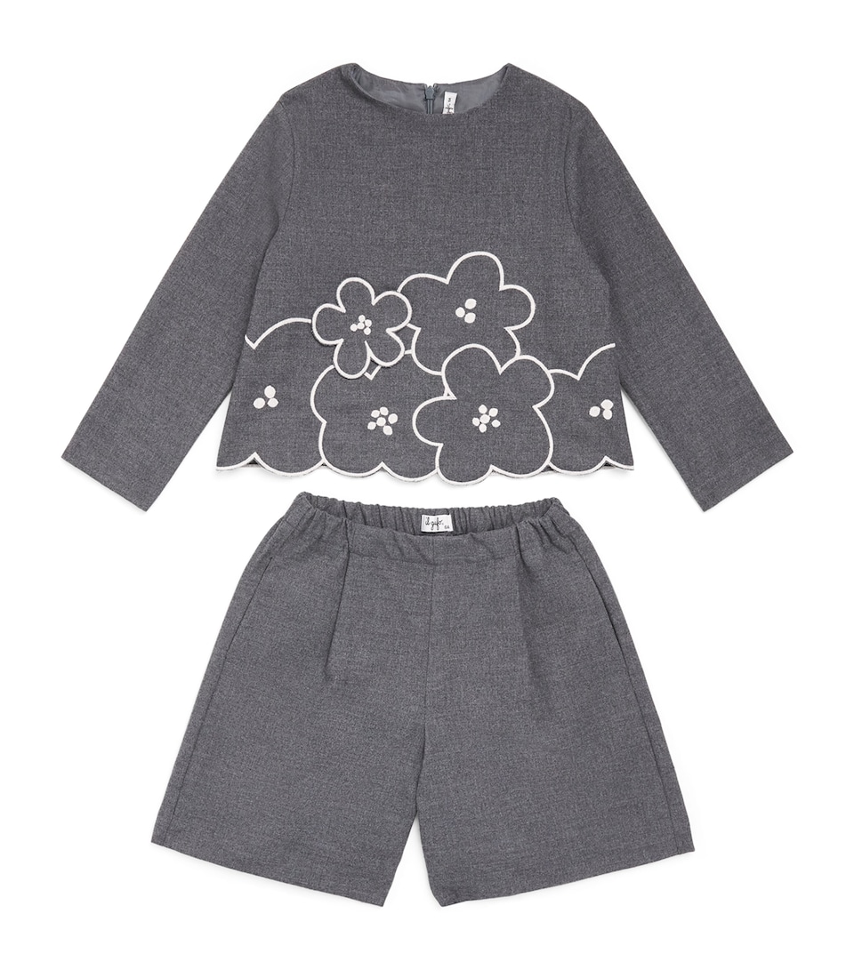 Il Gufo Scalloped Embroidered Top and Shorts Set (2-8 Years) Cloud/milk