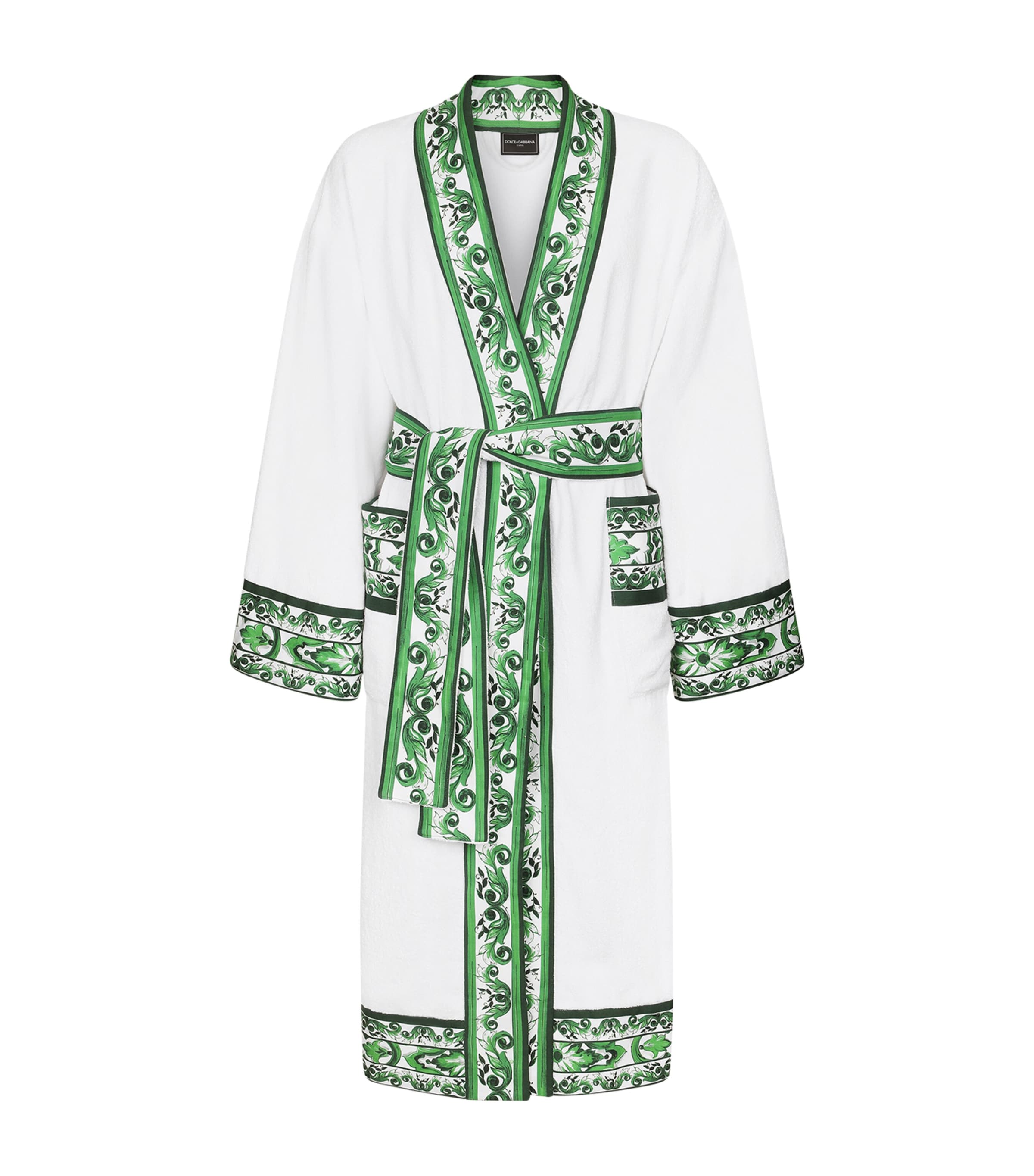 Dolce&Gabbana Casa Womens Cotton Terry Printed Bathrobe Bianco/verdema