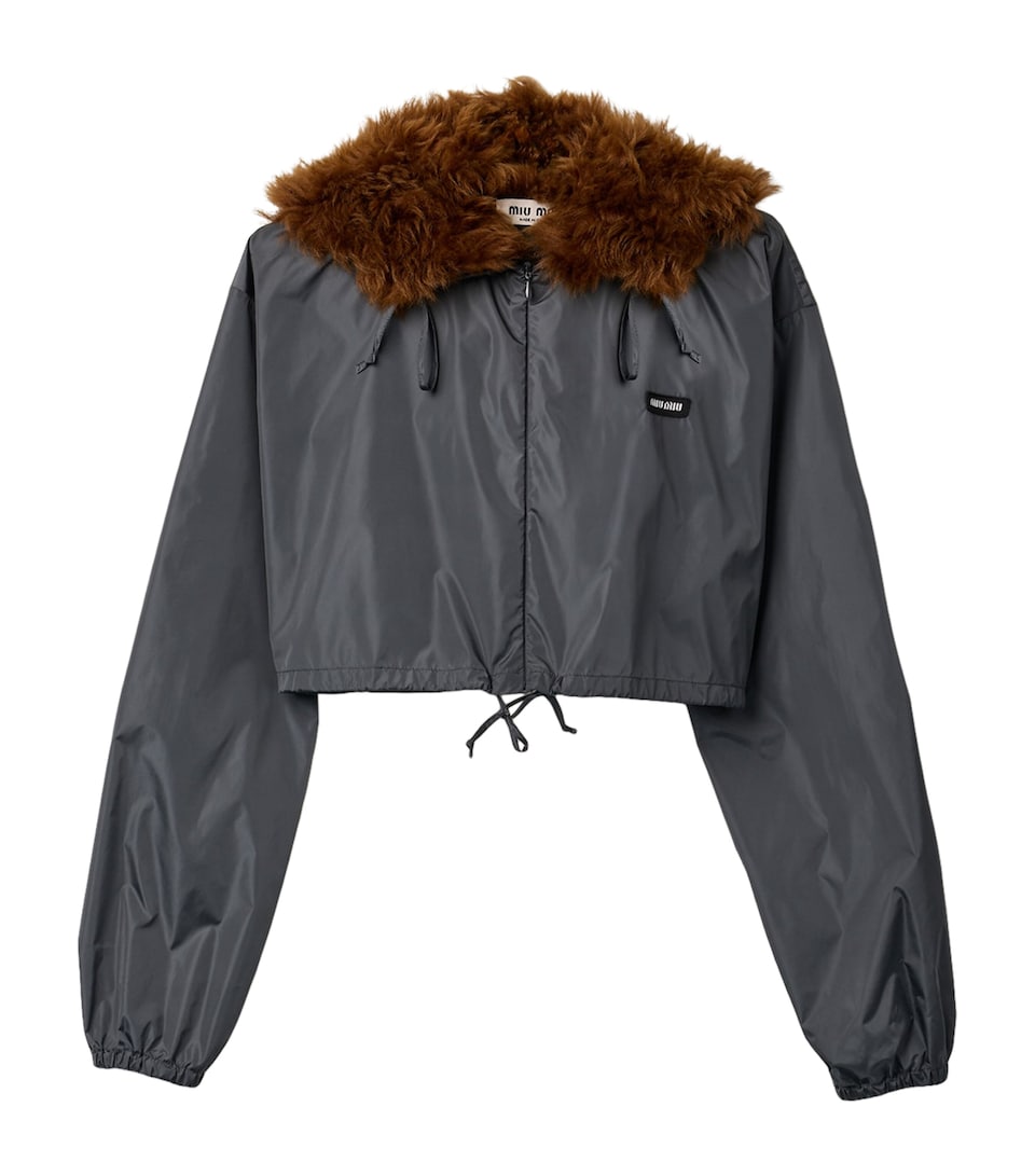Miu Miu Womens Technical Fabric-Shearling Jacket Grey