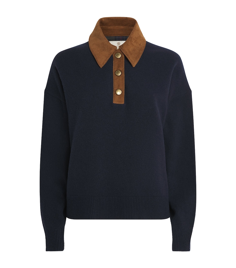 Barbour Womens Merino Wool Ravenshill Polo Sweater Navy