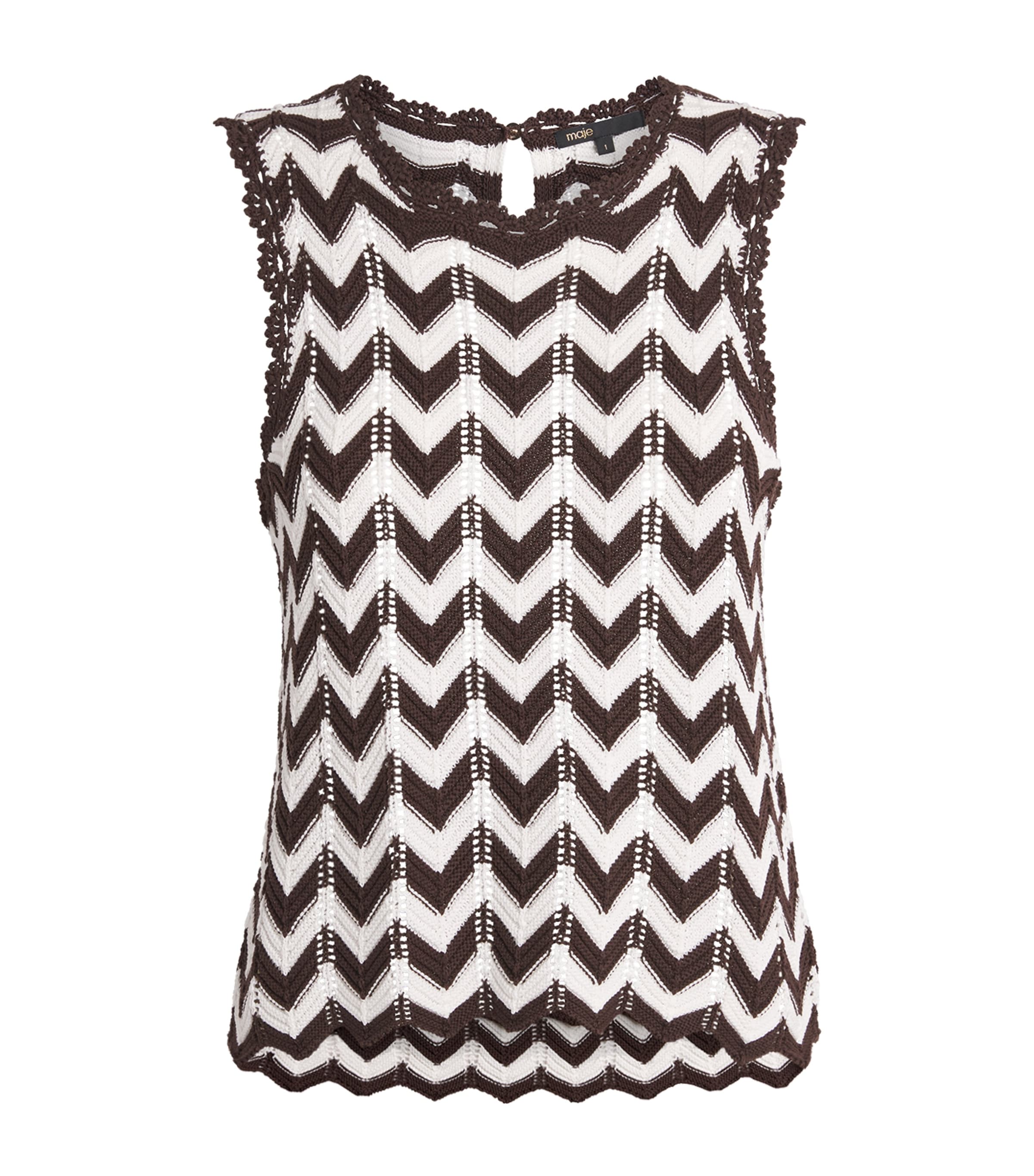 Maje Womens Cotton Zigzag Crochet Top Brown/white