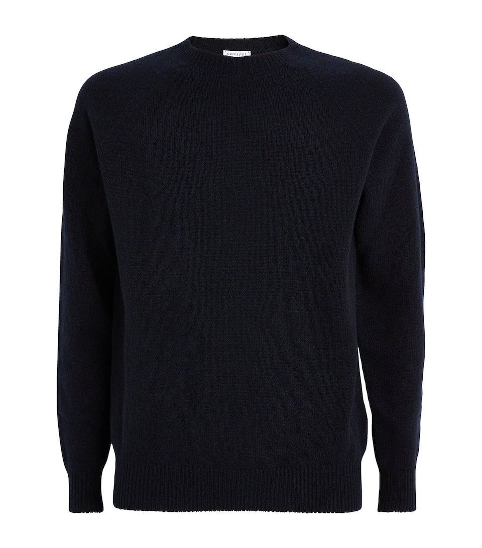 Sunspel Mens Lambswool Jumper Dark Navy Mouline