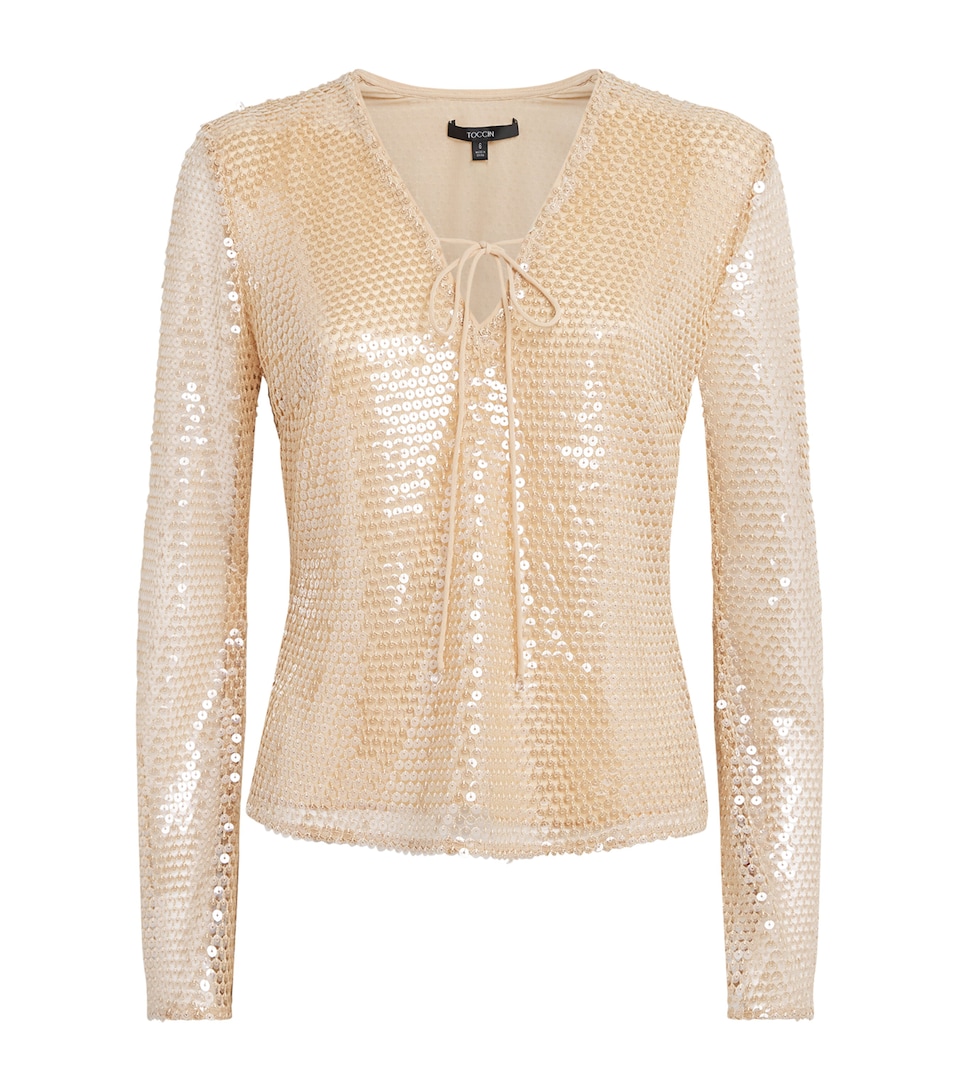 Toccin Womens Sequinned Zuri Blouse Sand Dune