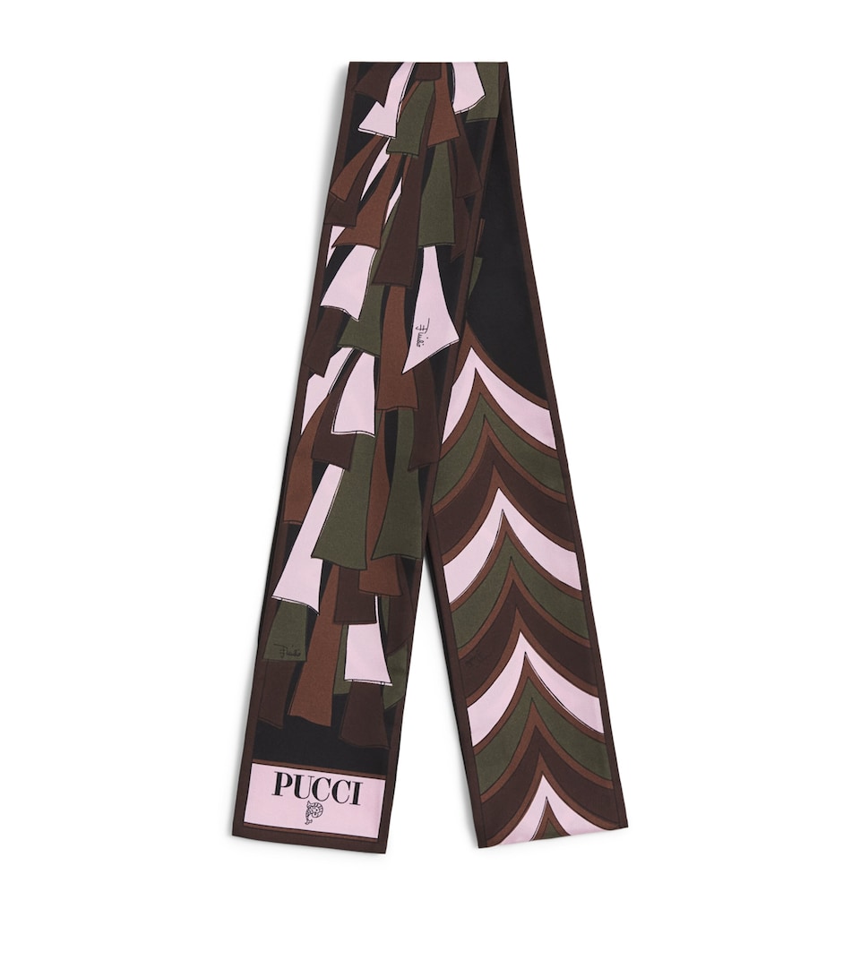 PUCCI Silk Mixed Print Twill Scarf Khaki Pink