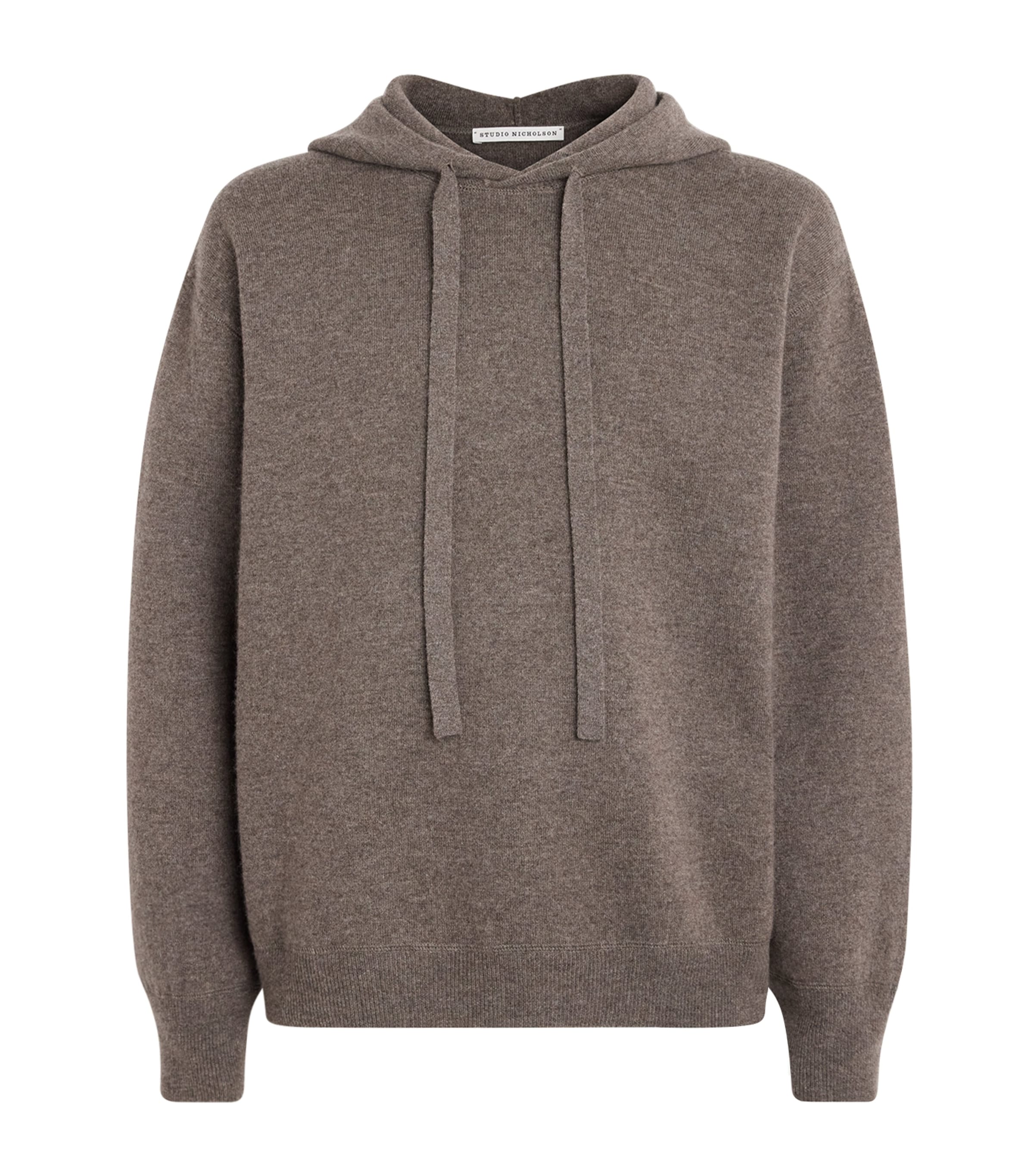 Studio Nicholson Mens Wool-Cashmere Cope Knitted Hoodie Mouse
