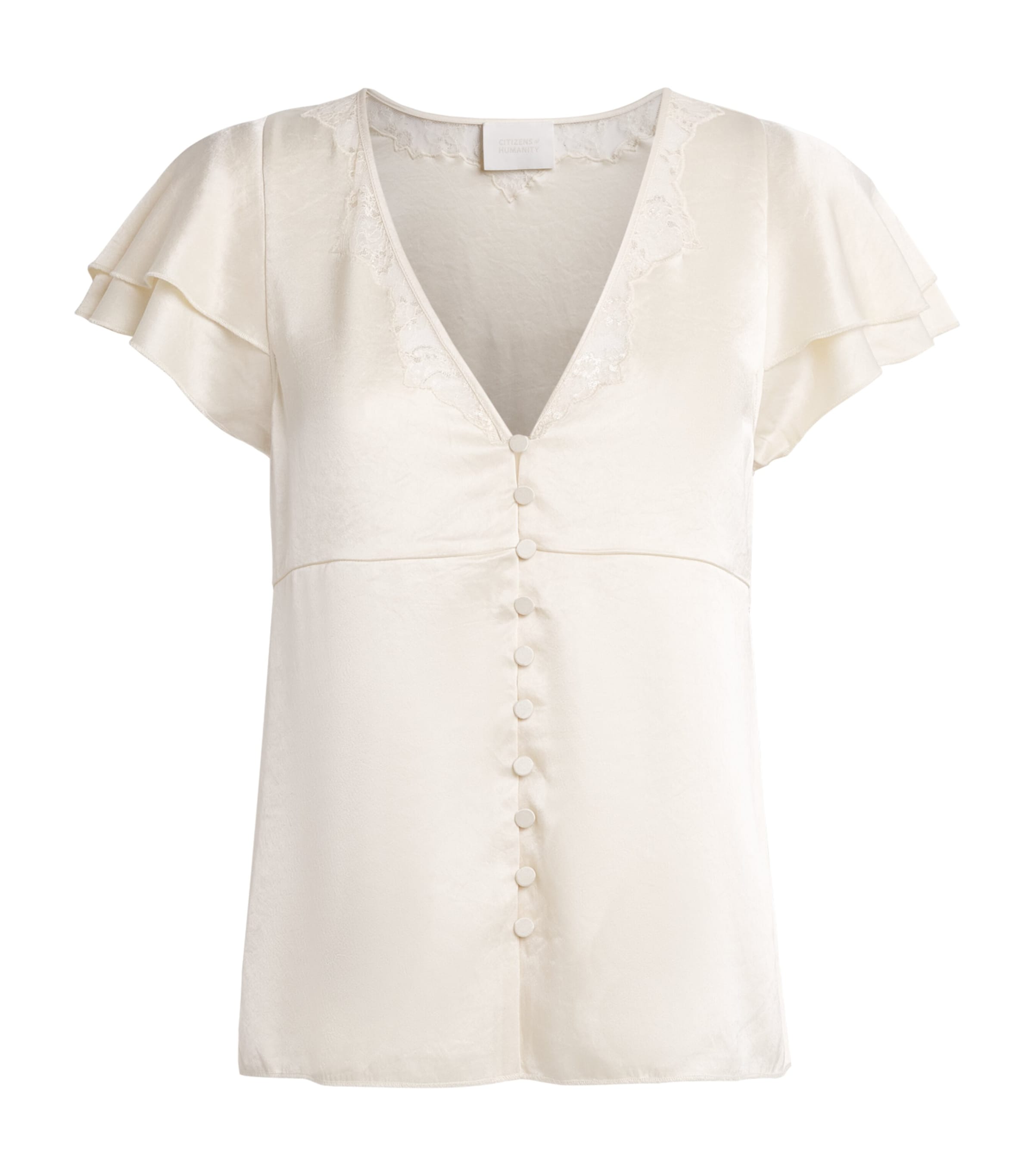Citizens of Humanity Womens Lola Ruffle-Sleeve Blouse Cream