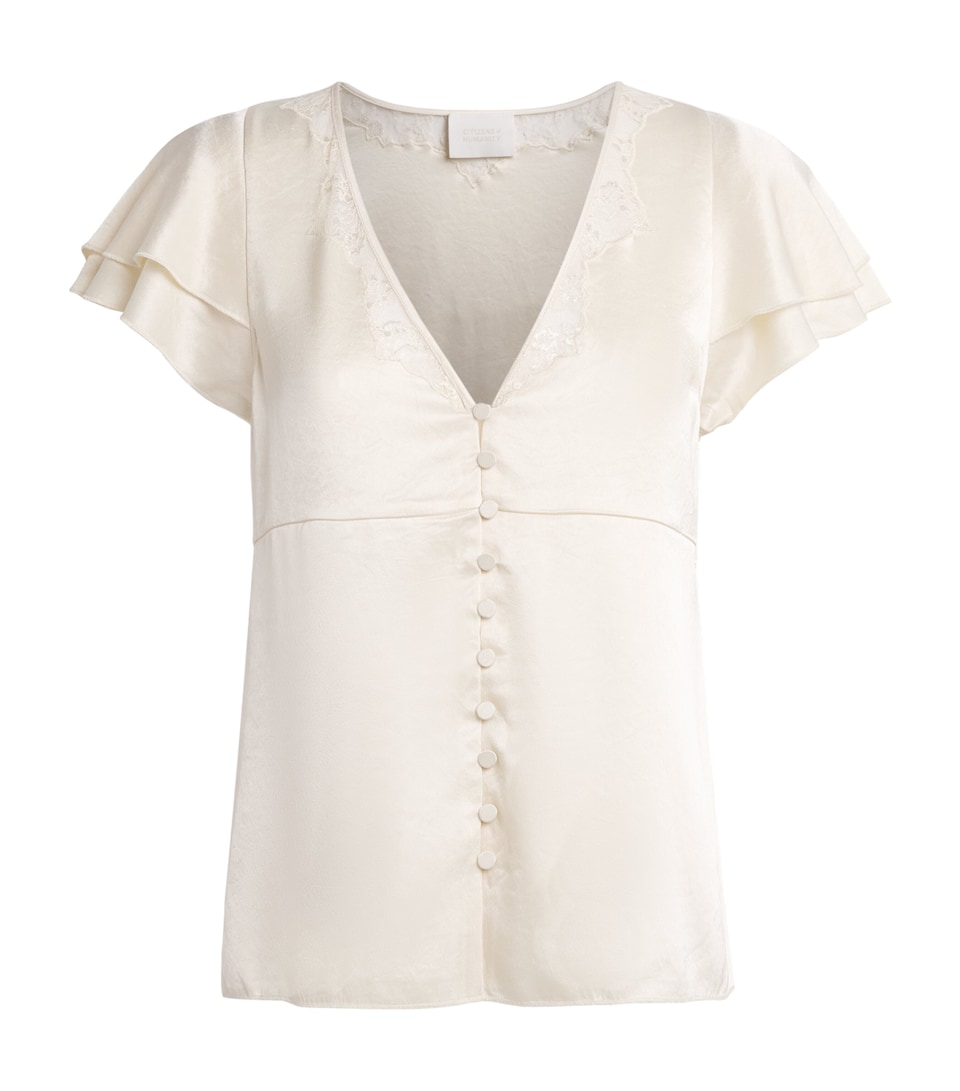 Citizens of Humanity Womens Lola Ruffle-Sleeve Blouse Cream