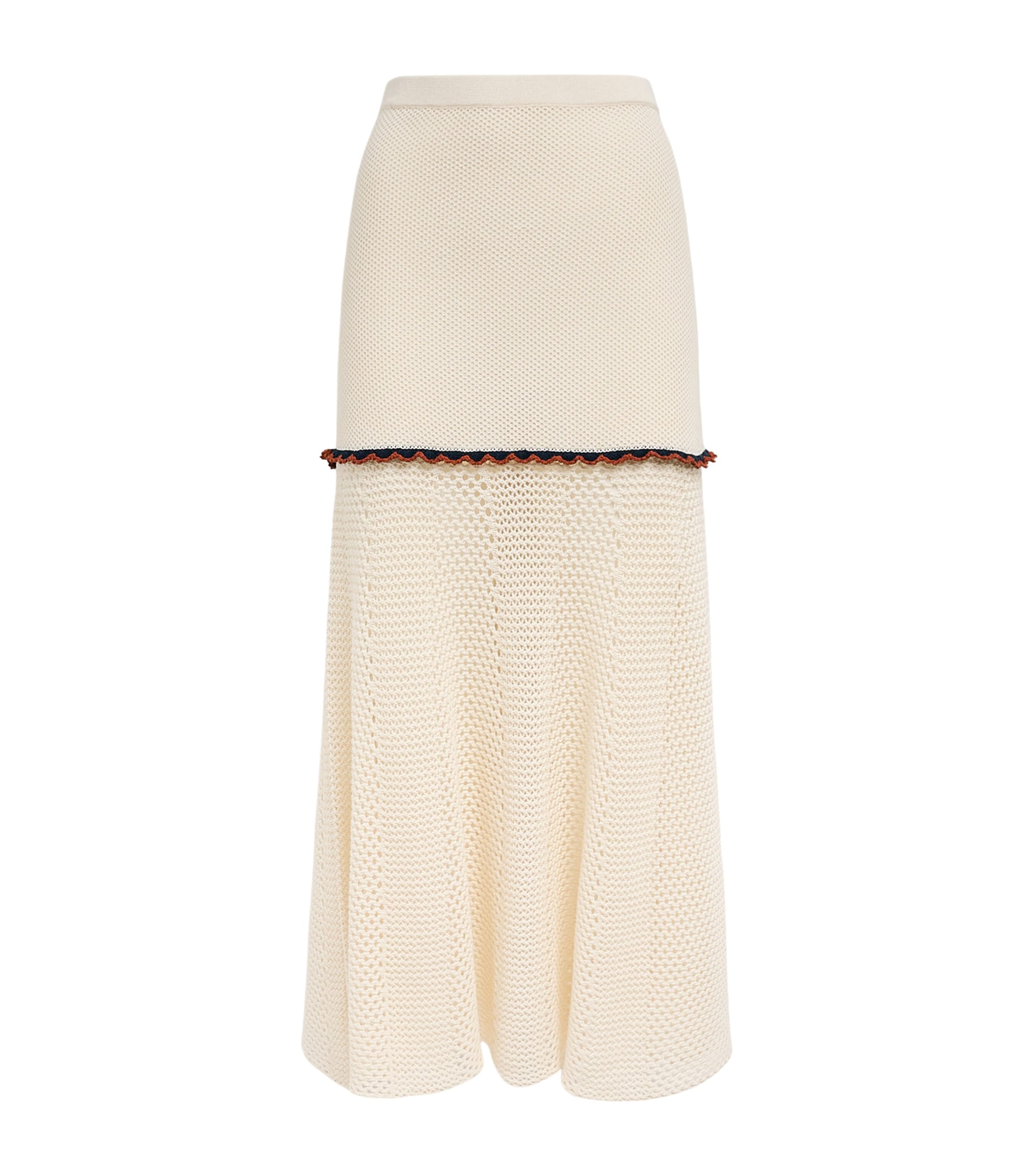 ESCVDO Womens Crochet Mural Maxi Skirt Ivory Cobolt Brown